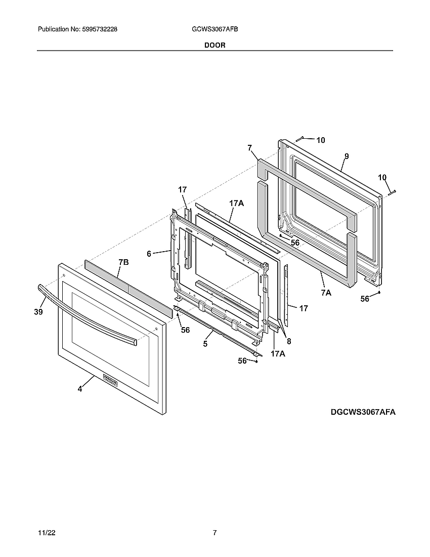 Frigidaire GCWS3067AFB door diagram