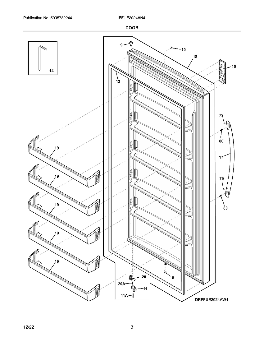 Frigidaire FFUE2024AN4 door diagram