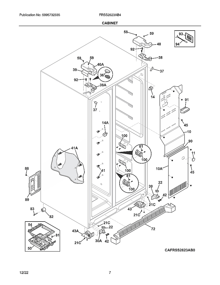 Frigidaire FRSS2623AB4 cabinet diagram