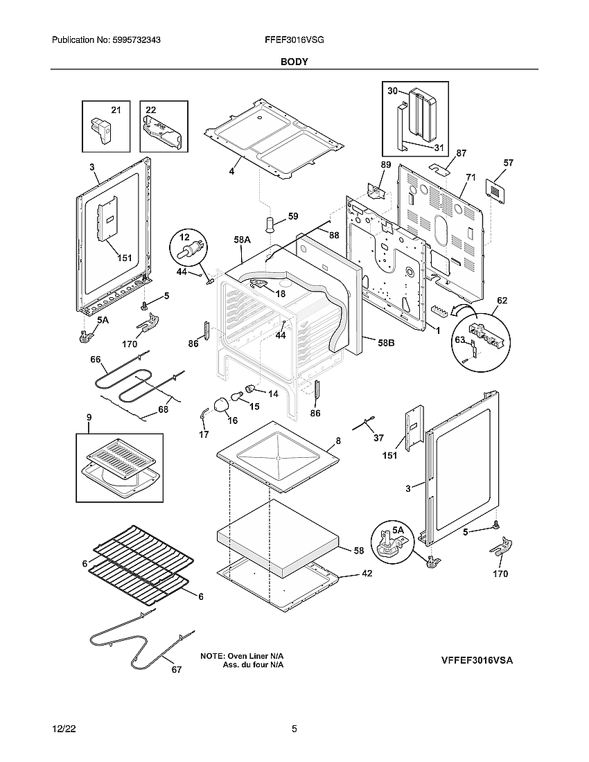 Frigidaire FFEF3016VSG body diagram