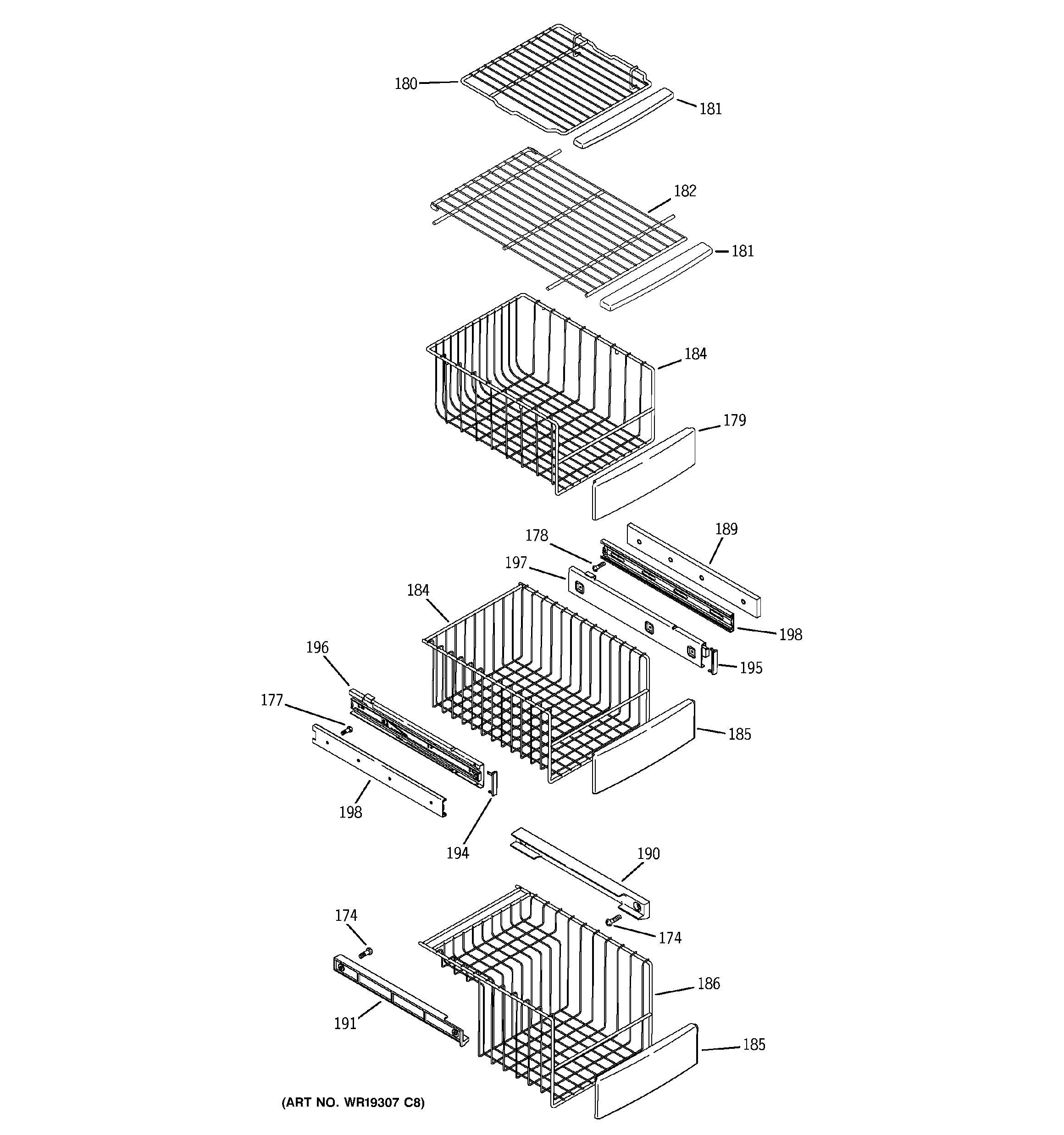 RCA RSK27NGSECCC freezer shelves diagram