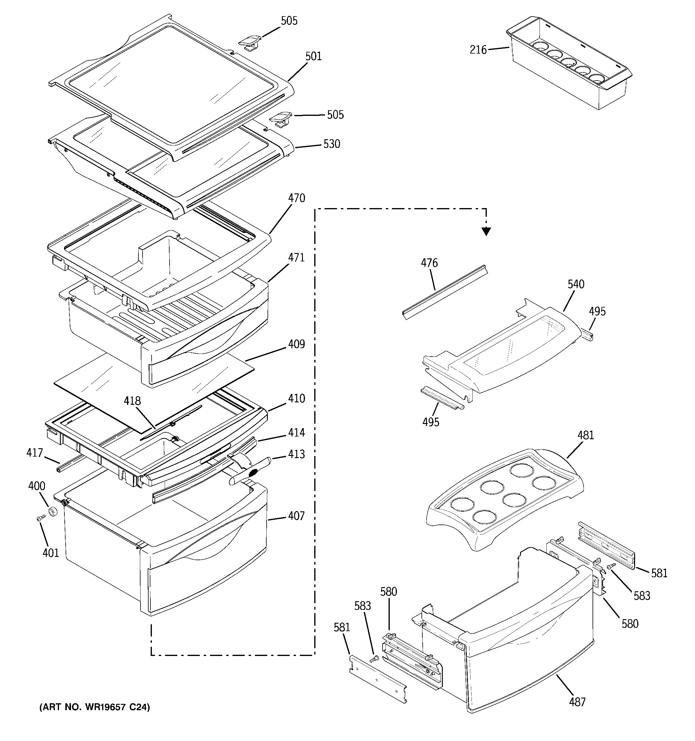 RCA RSK27NGSECCC fresh food shelves diagram
