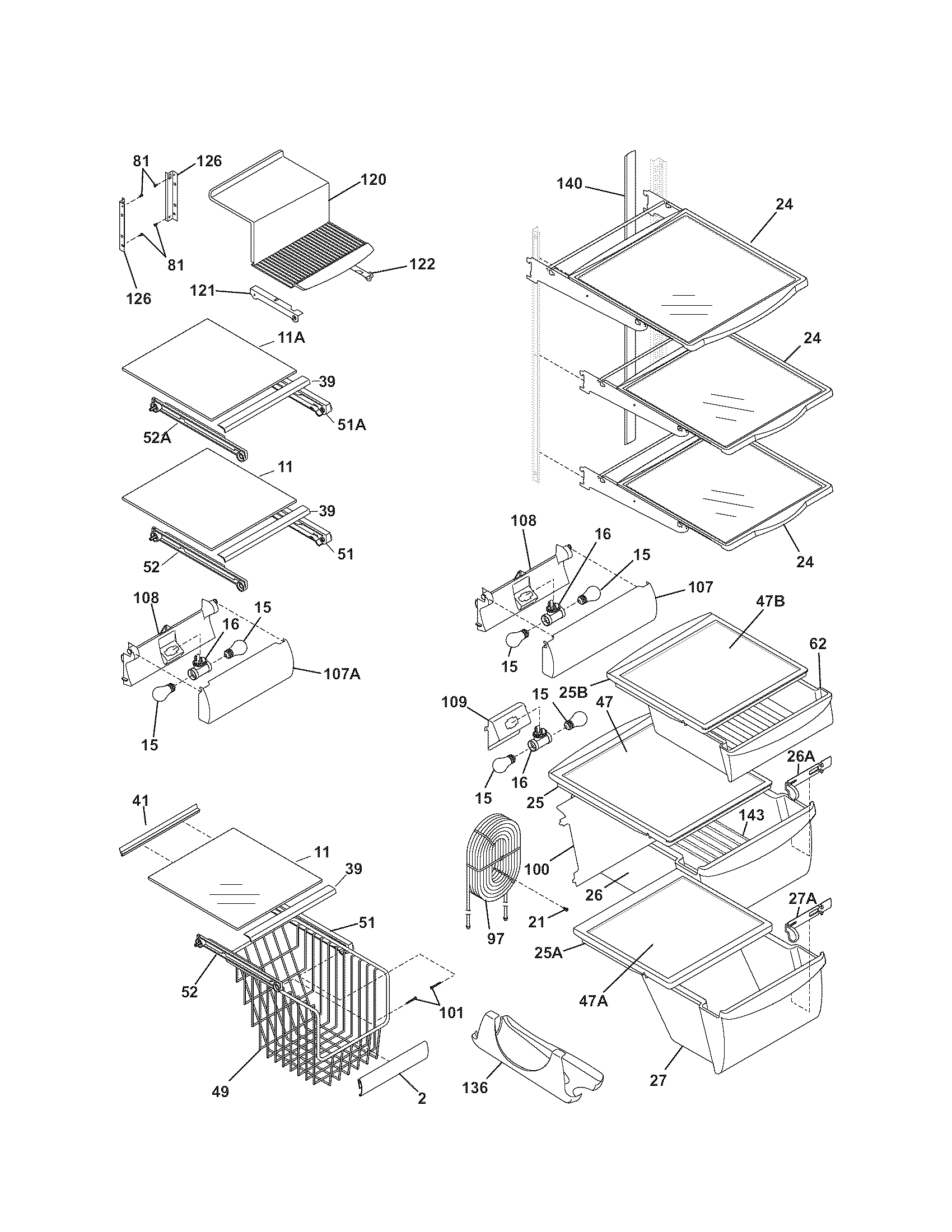 Kenmore Elite 25344483700 shelves diagram