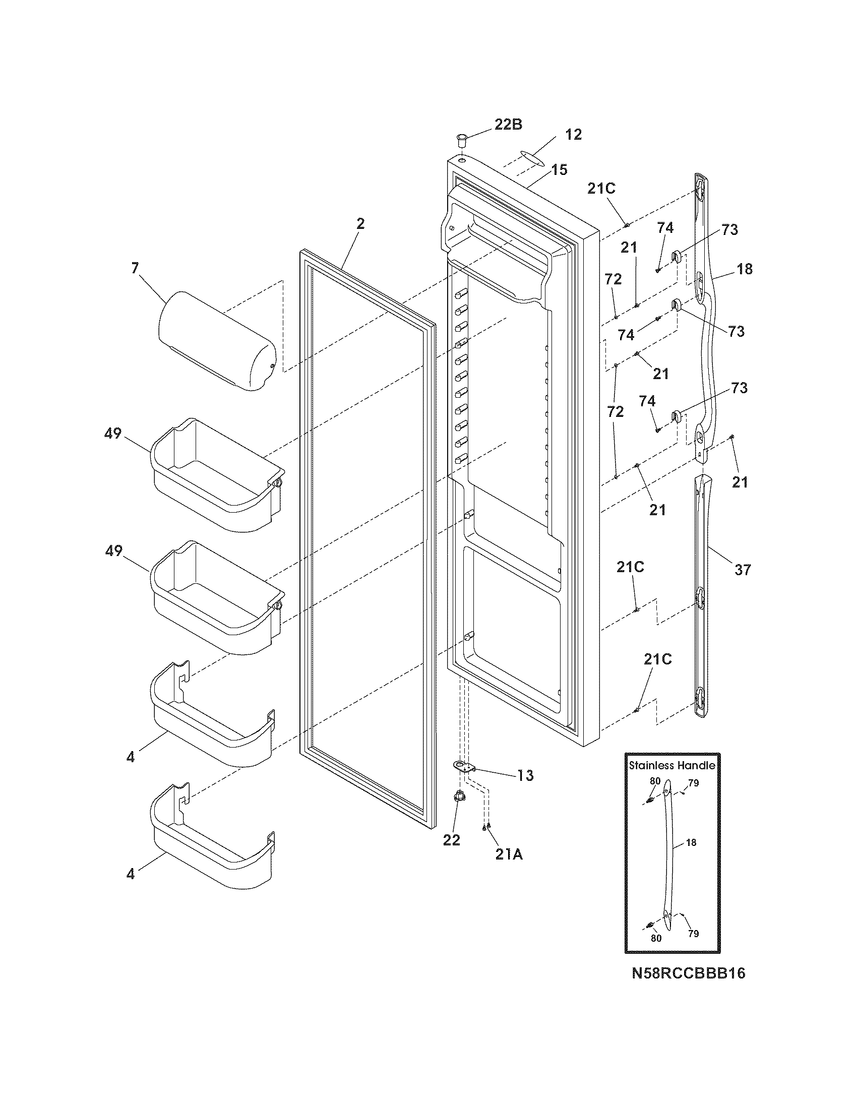 Frigidaire GLHS67EHW4 refrigerator door diagram