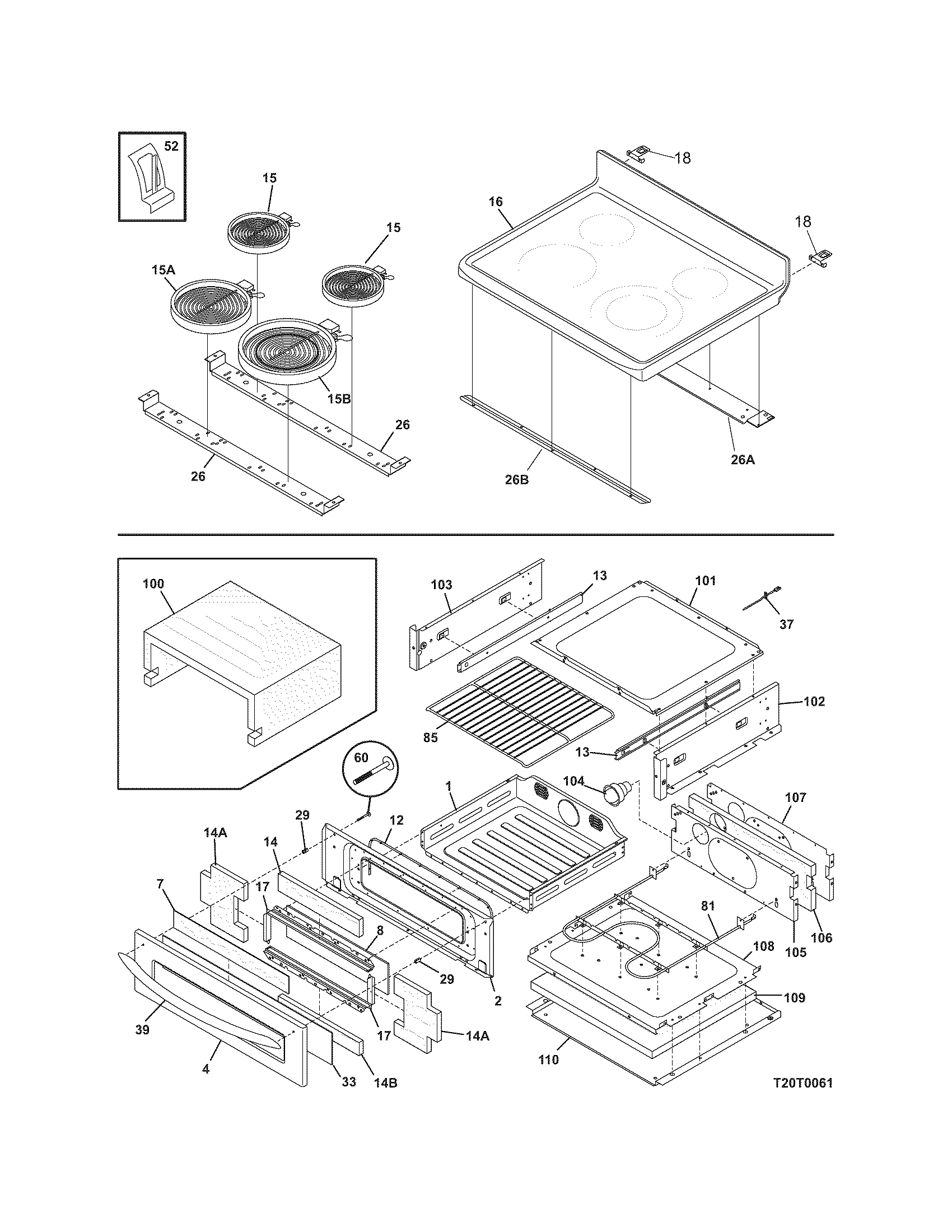Frigidaire FEFBMZ96FCC top/drawer diagram