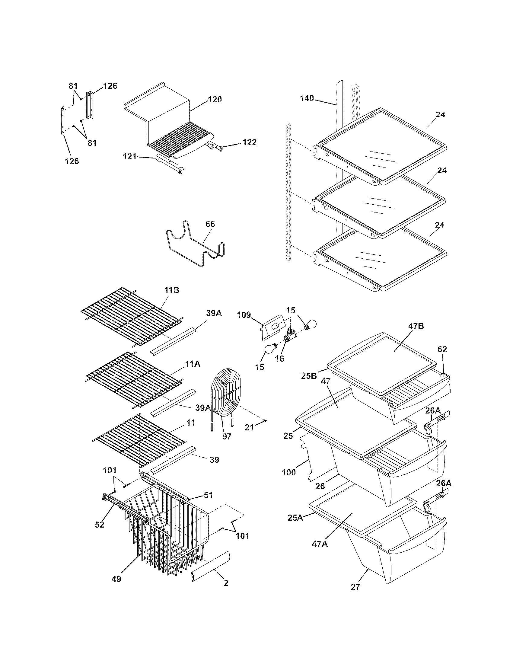 Kenmore Elite 25344512606 shelves diagram