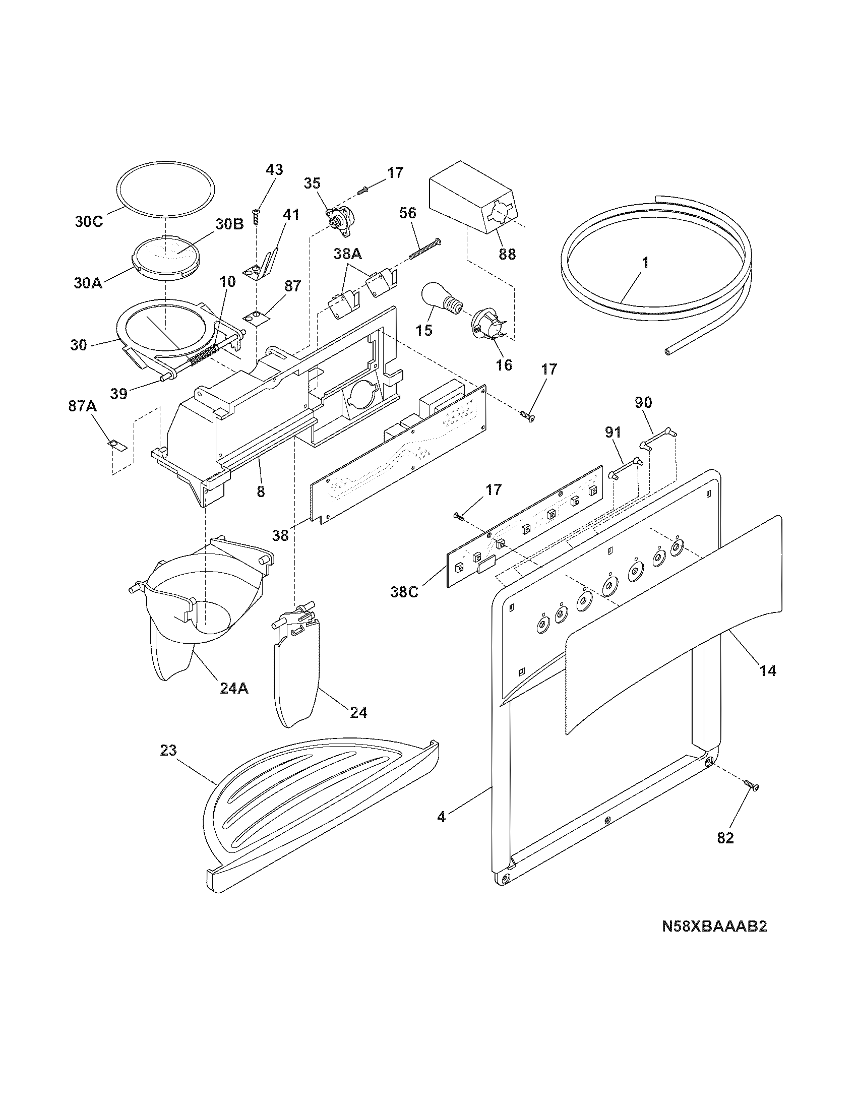 Kenmore Elite 25344512606 ice & water dispenser diagram