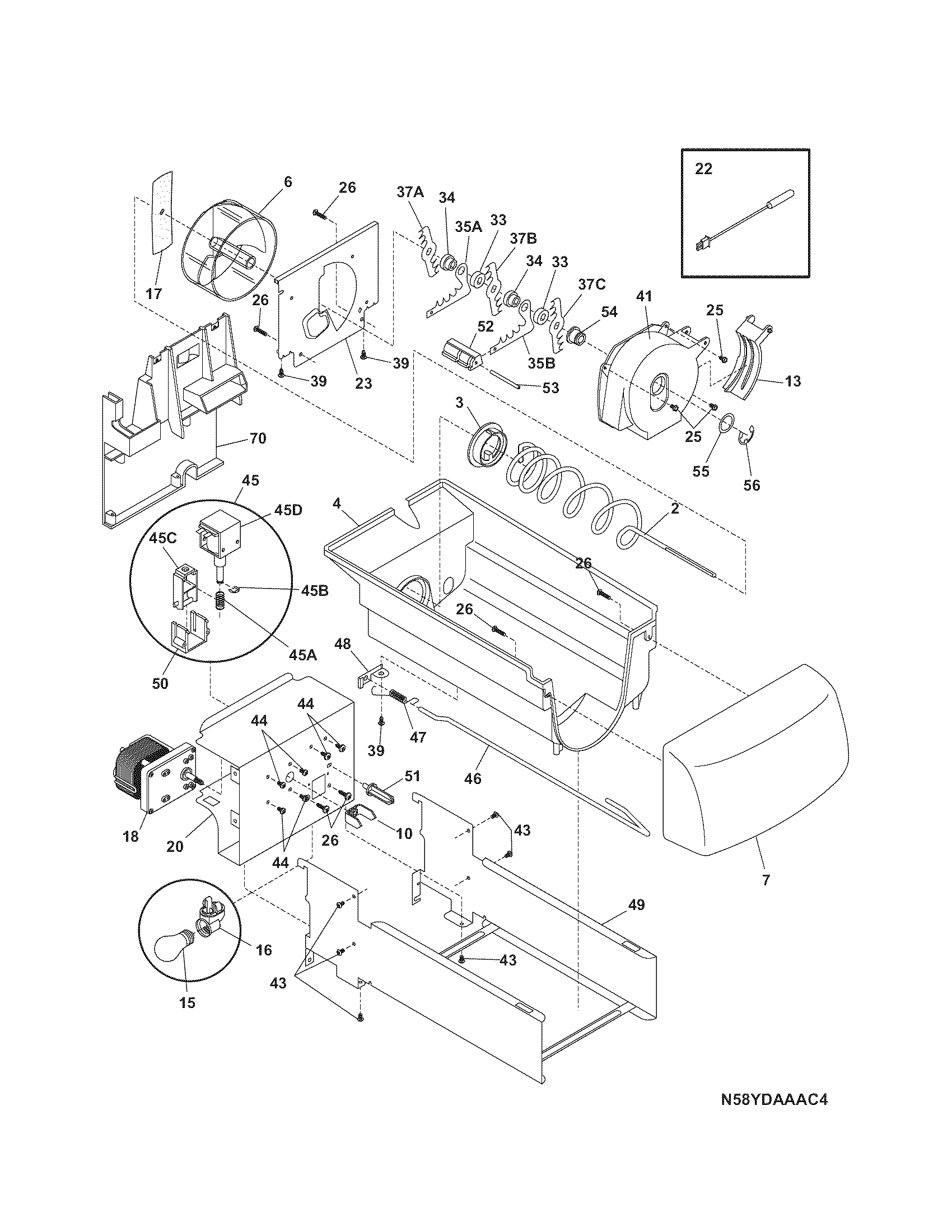Kenmore Elite 25344512606 ice container diagram