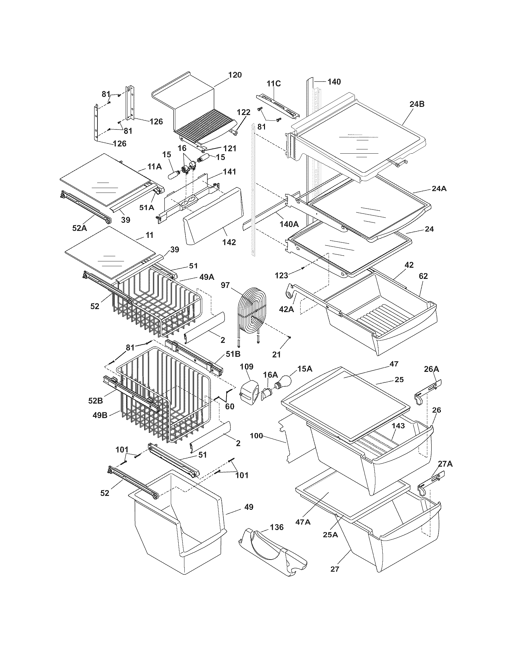 Frigidaire PLHS69EGSS8 shelves diagram