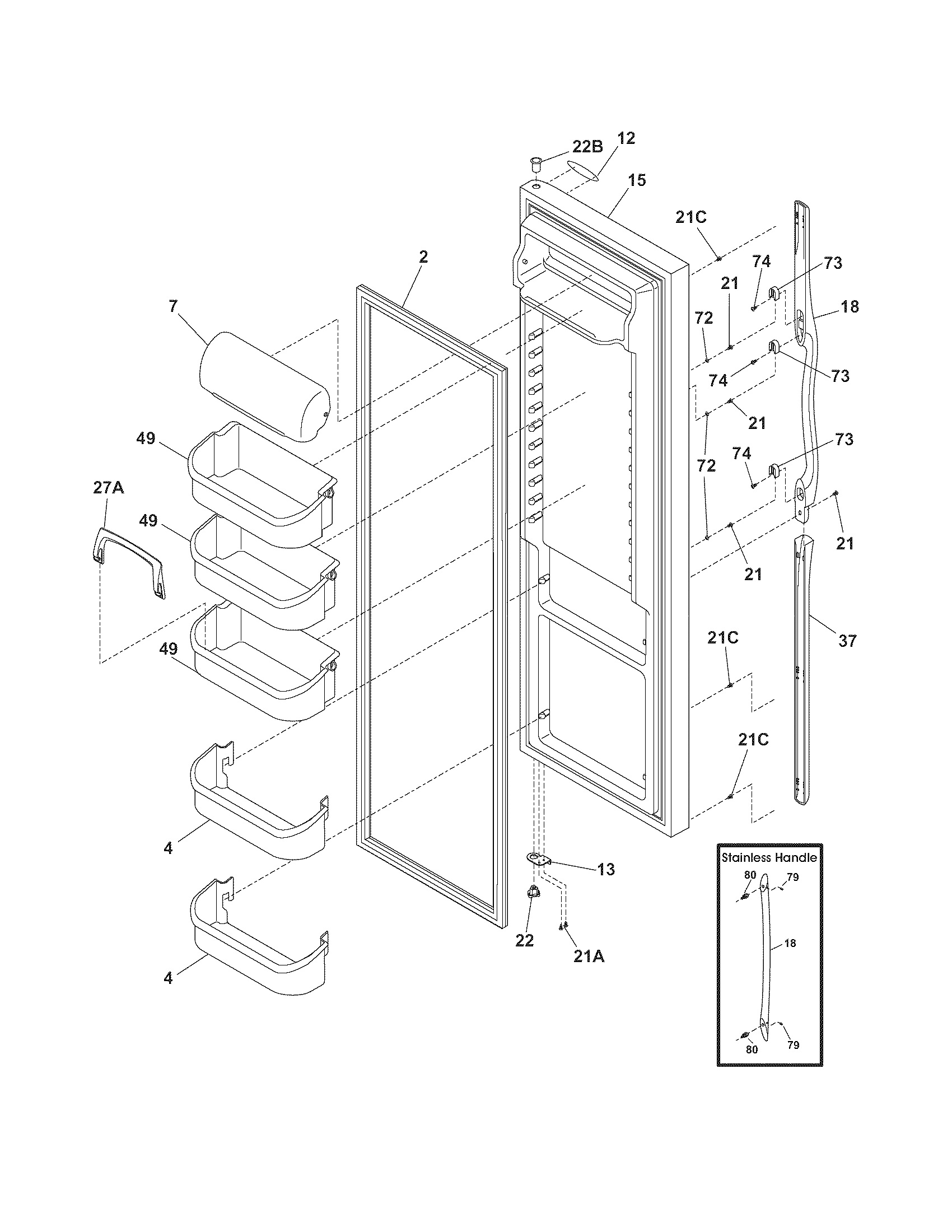 Frigidaire GLHS68EGW9 refrigerator door diagram