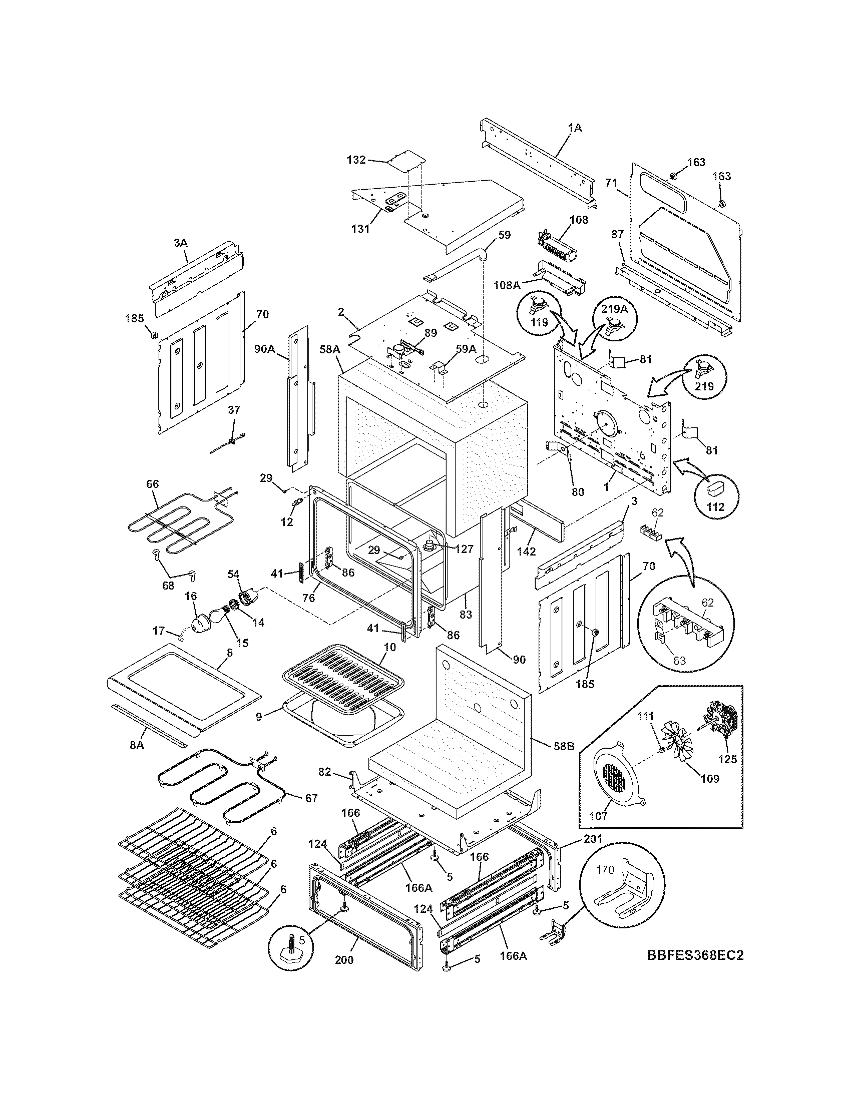 Frigidaire BFES368ES6 body diagram