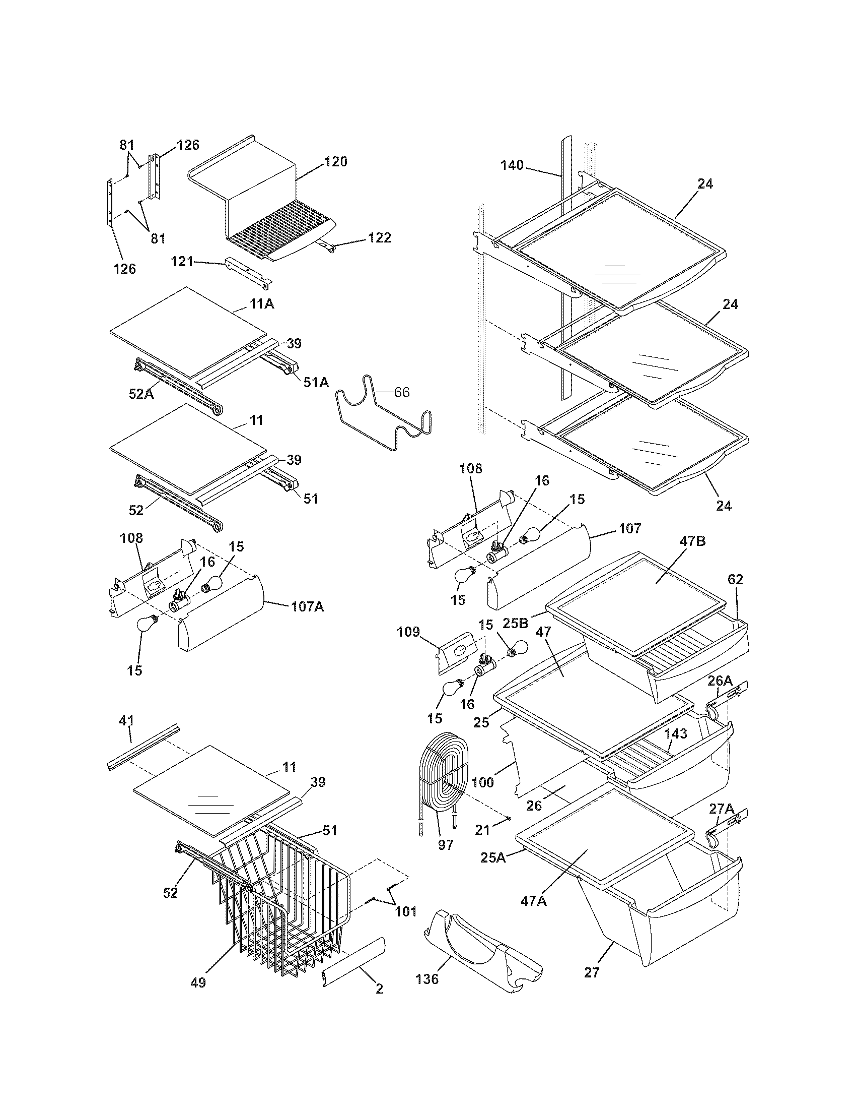 Kenmore Elite 25344493701 shelves diagram