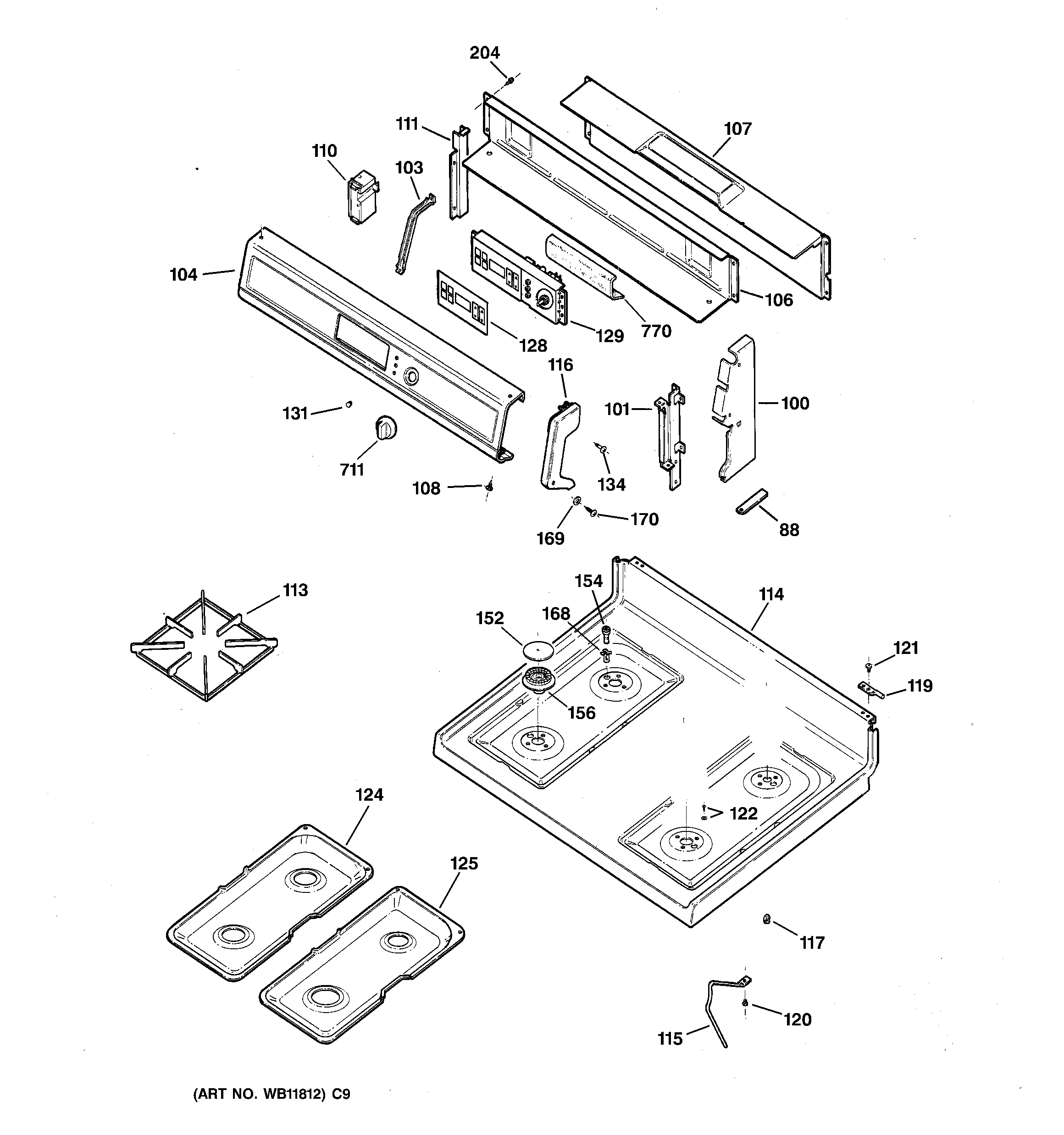 Kenmore 36275328000 control panel & cooktop diagram