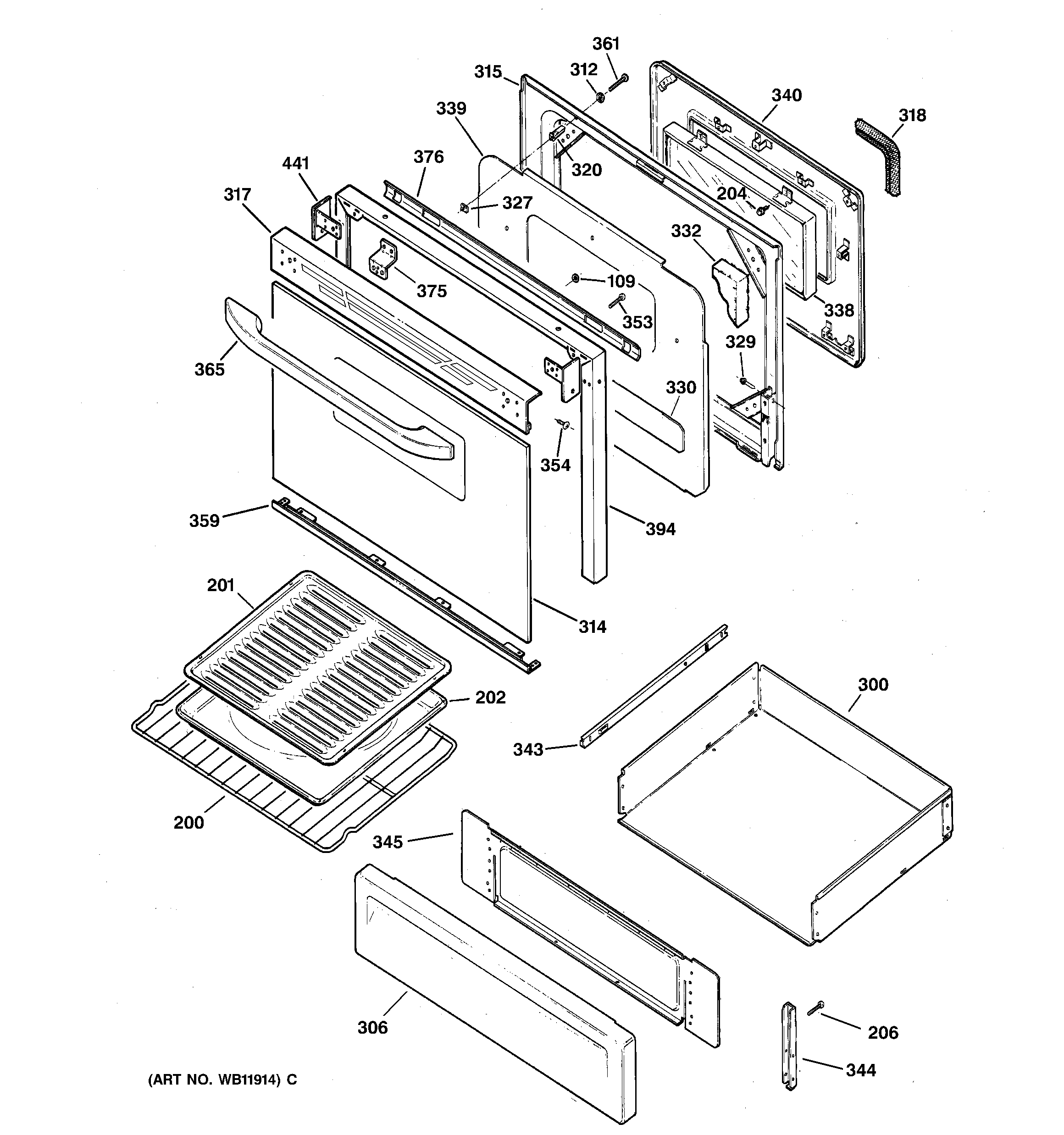 Kenmore 36275328000 door & drawer parts diagram