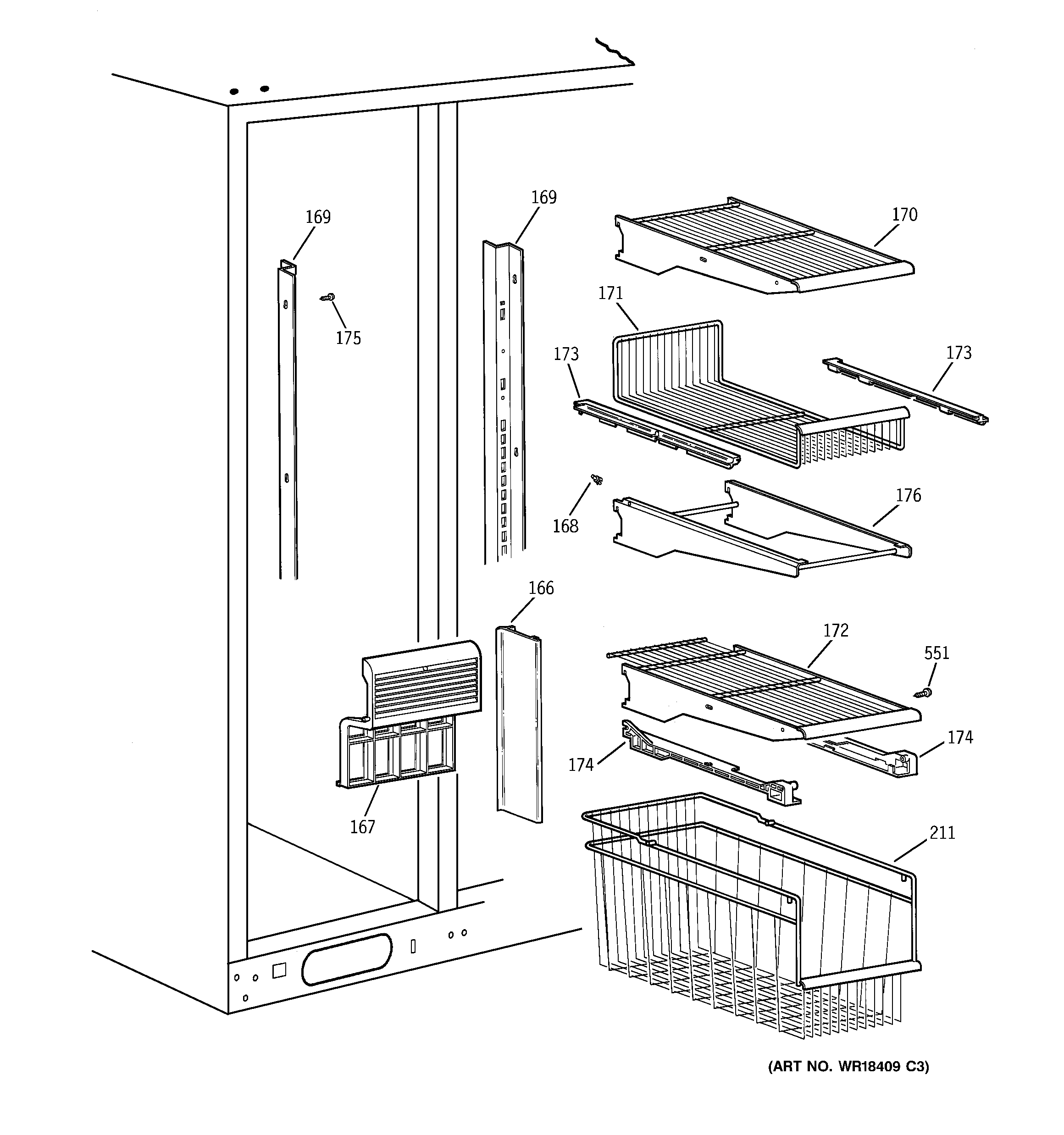 Kenmore 36359472991 freezer shelves diagram
