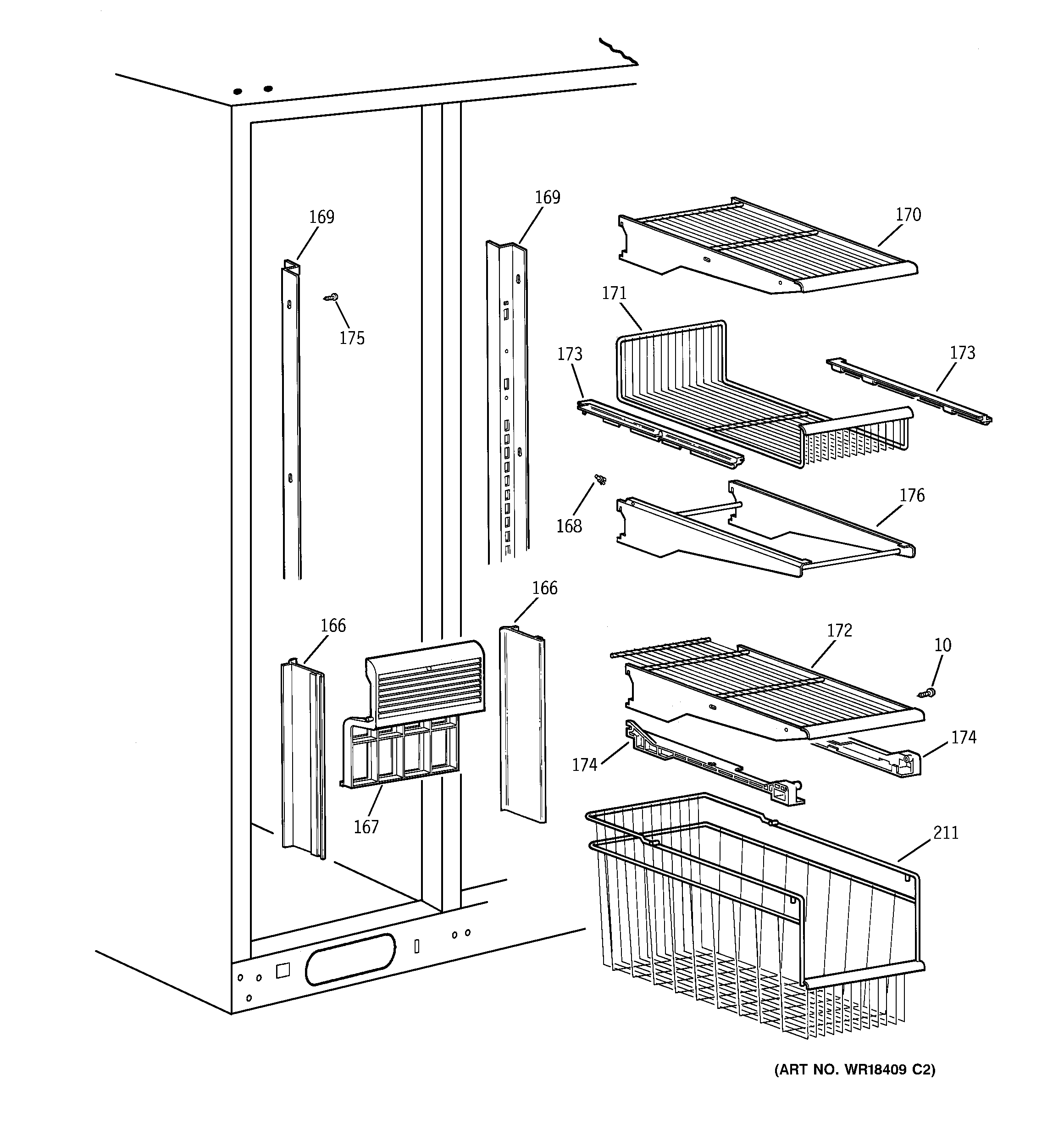 Kenmore 36358892898 freezer shelves diagram