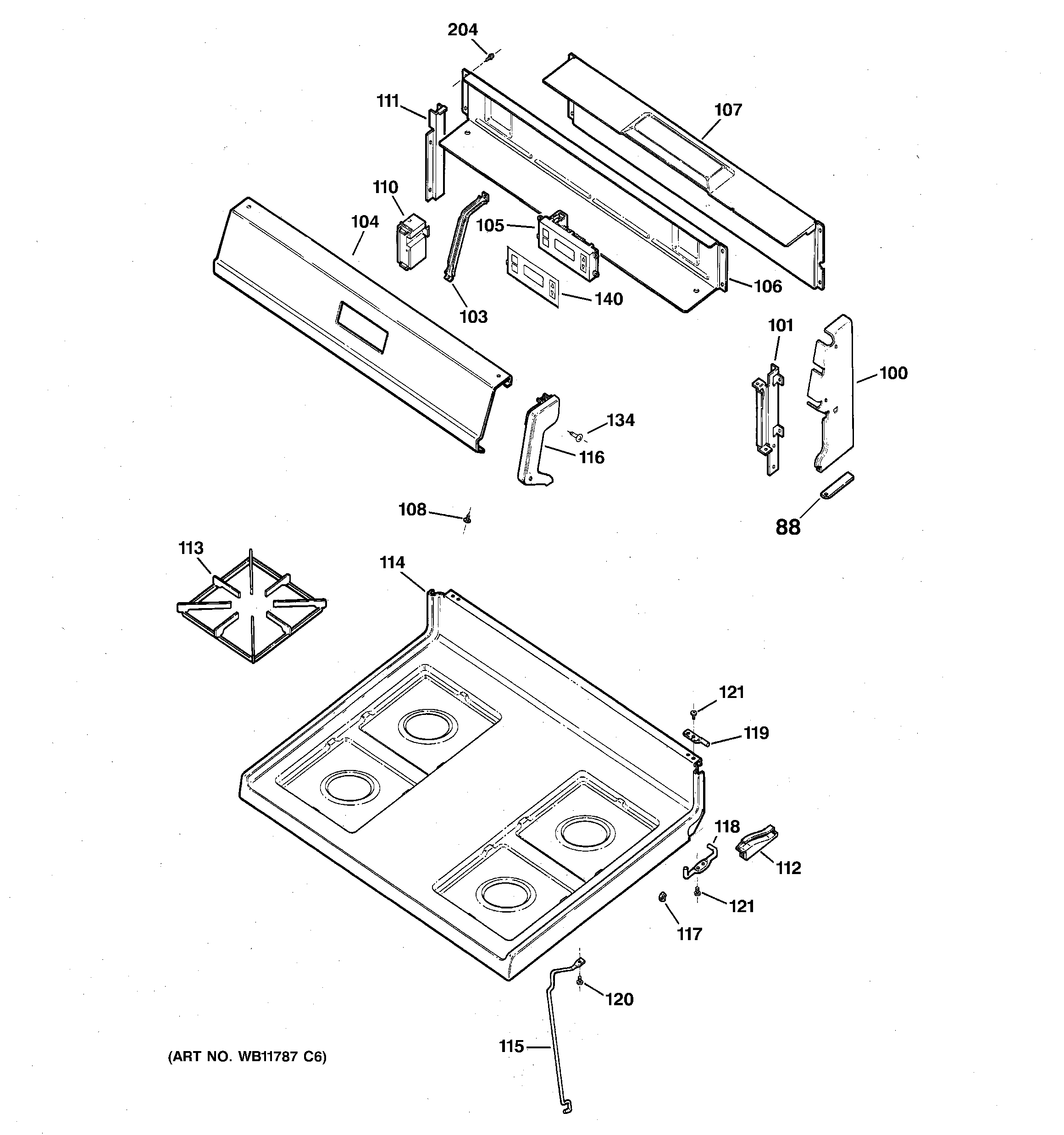 Kenmore 36272768892 control panel & cooktop diagram