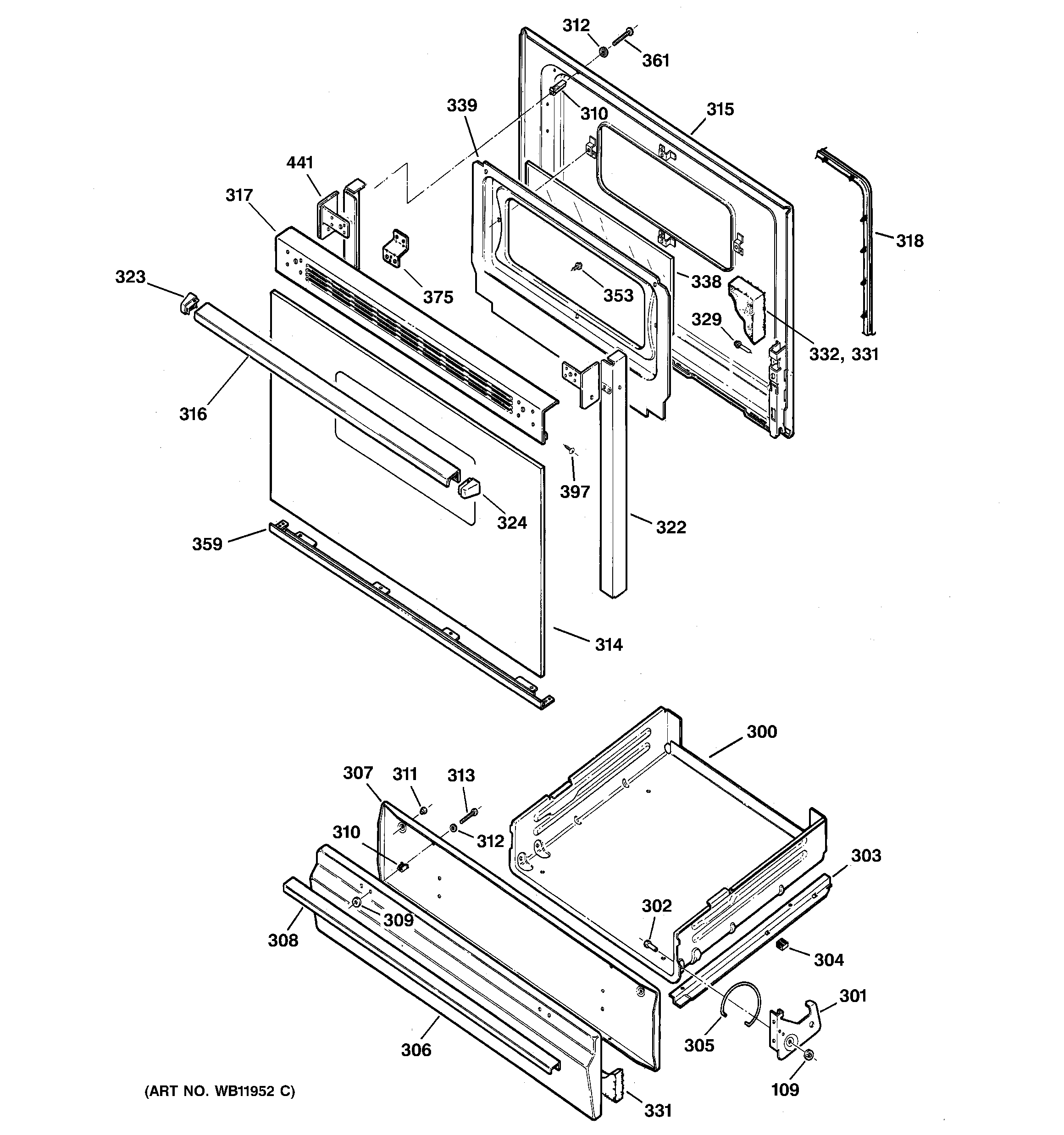 Kenmore 36272768892 door & drawer parts diagram