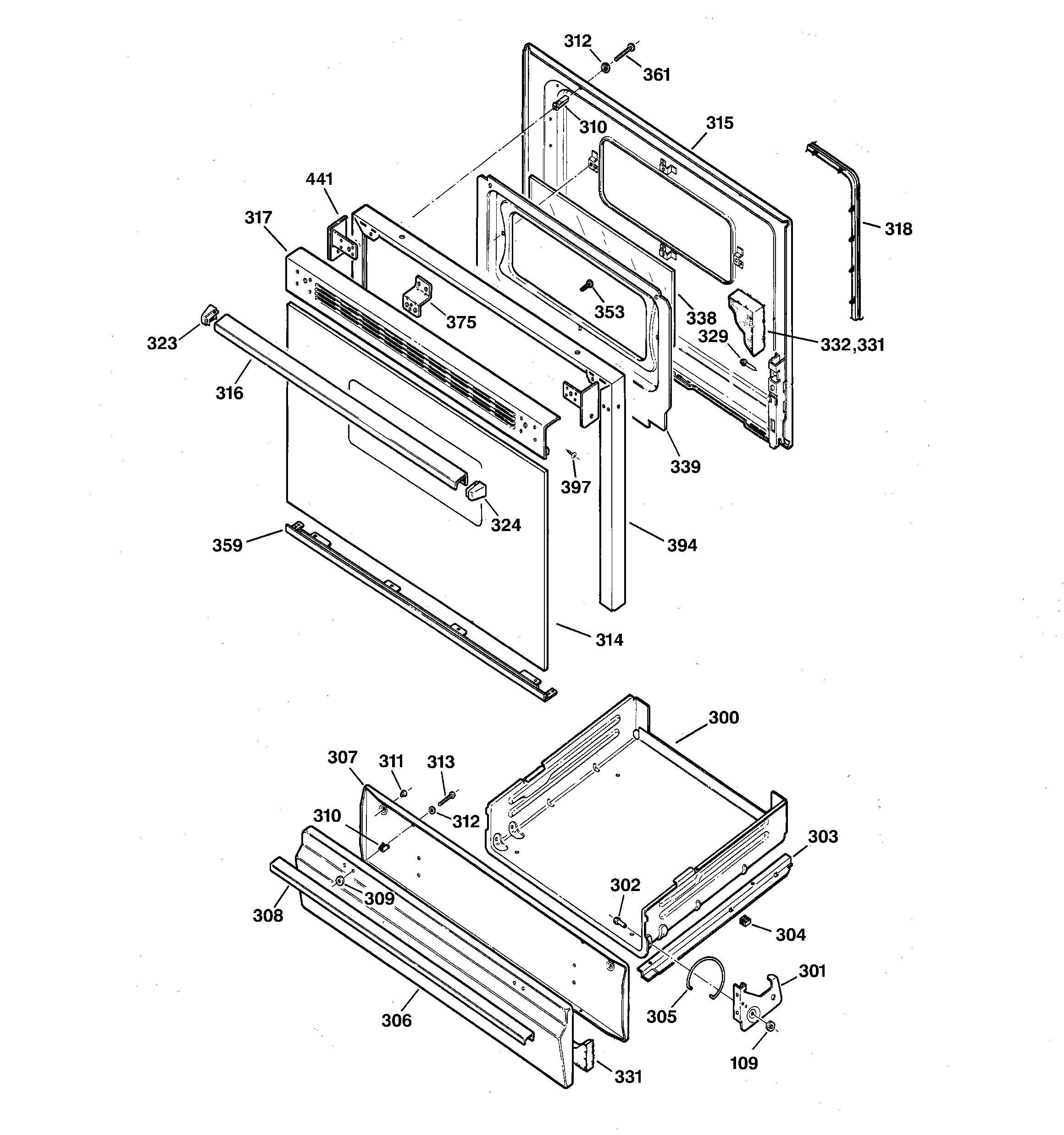 Kenmore 36272765891 door & drawer parts diagram