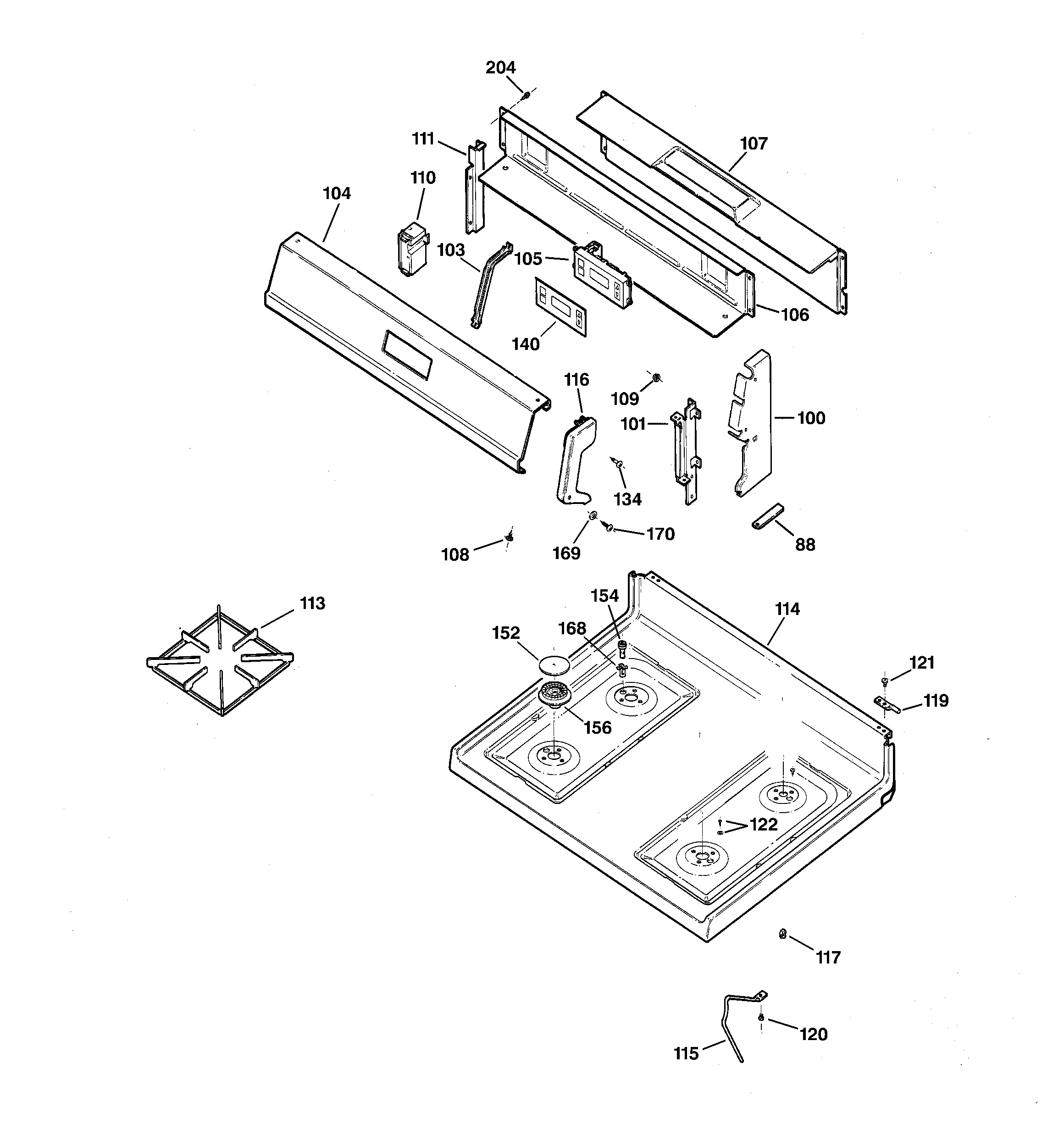 Kenmore 36275191892 control panel & cooktop diagram