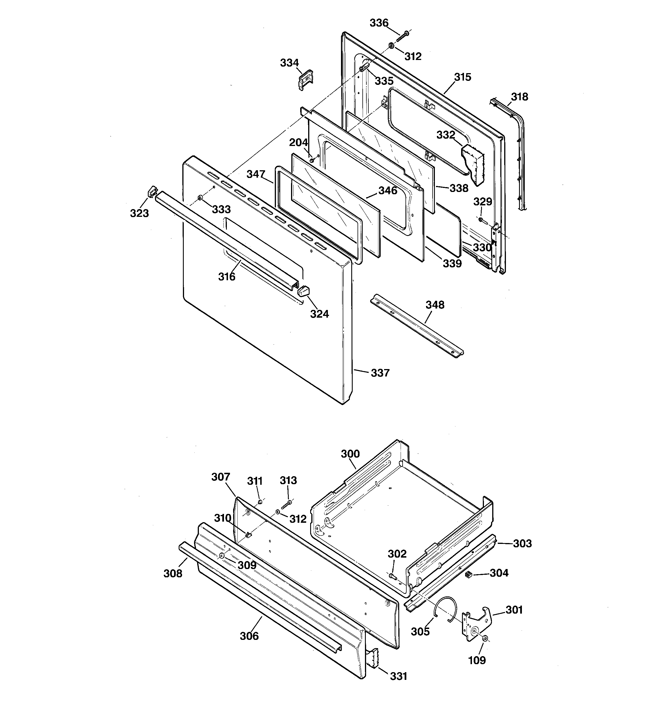 Kenmore 36275191892 door & drawer parts diagram