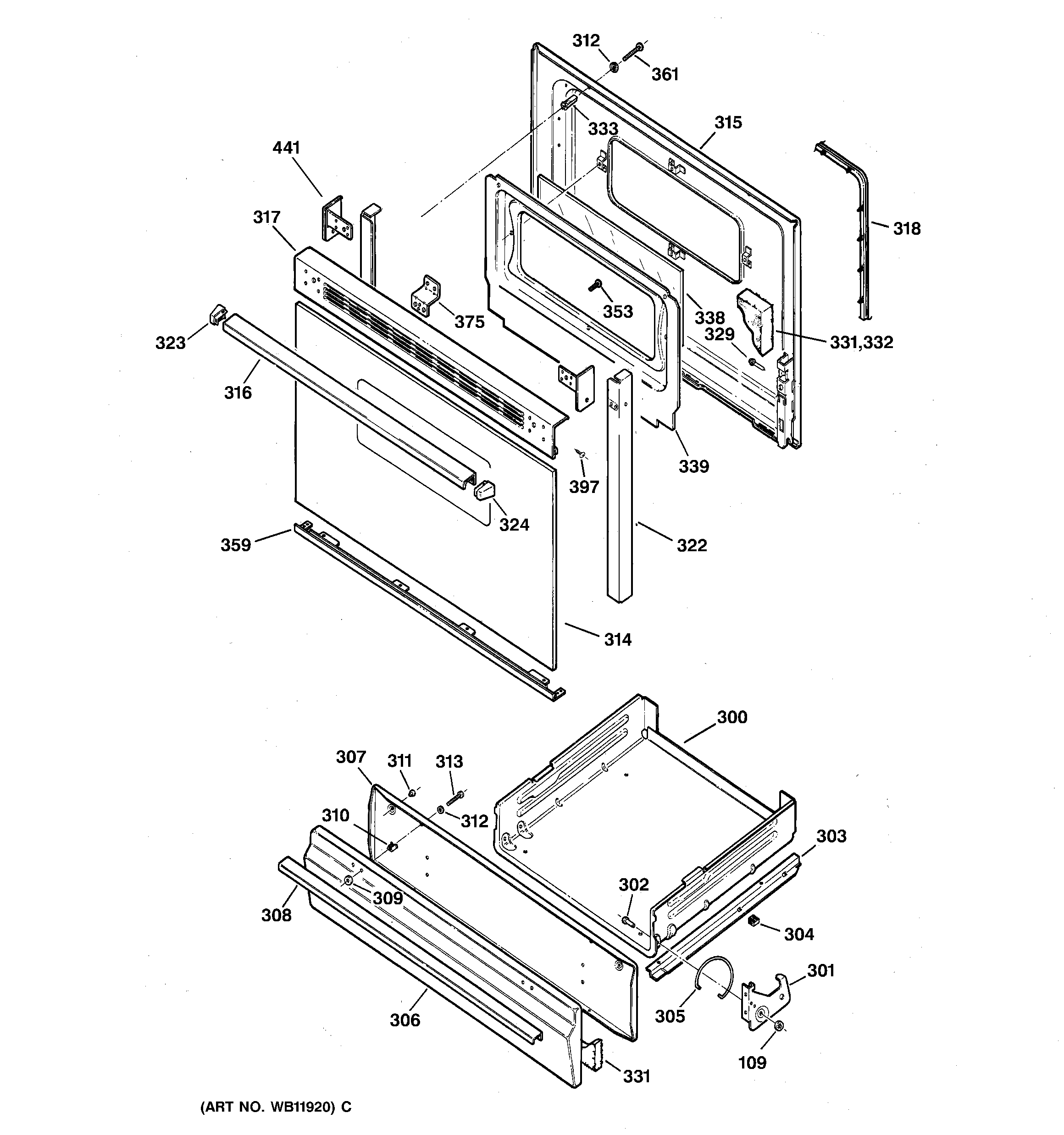 Kenmore 36272206892 door & drawer parts diagram