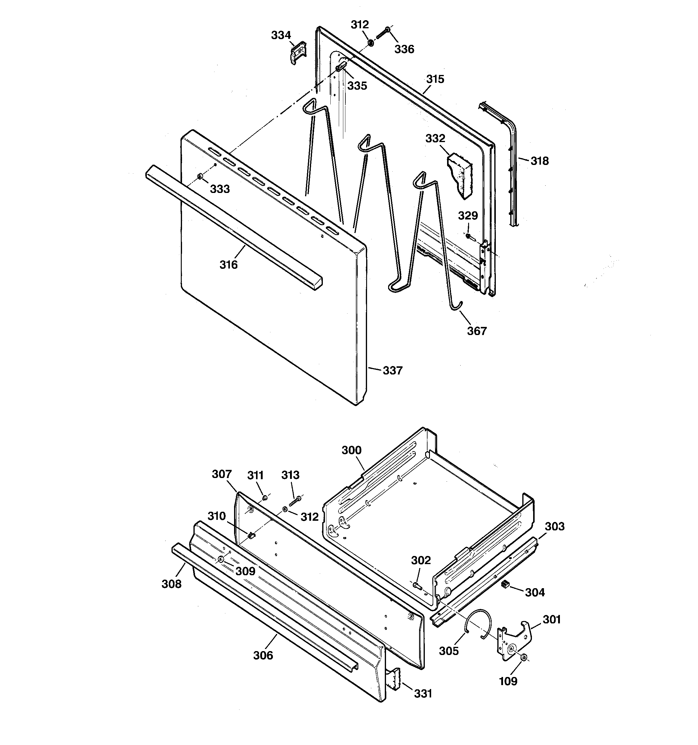Kenmore 36261121895 door & drawer parts diagram
