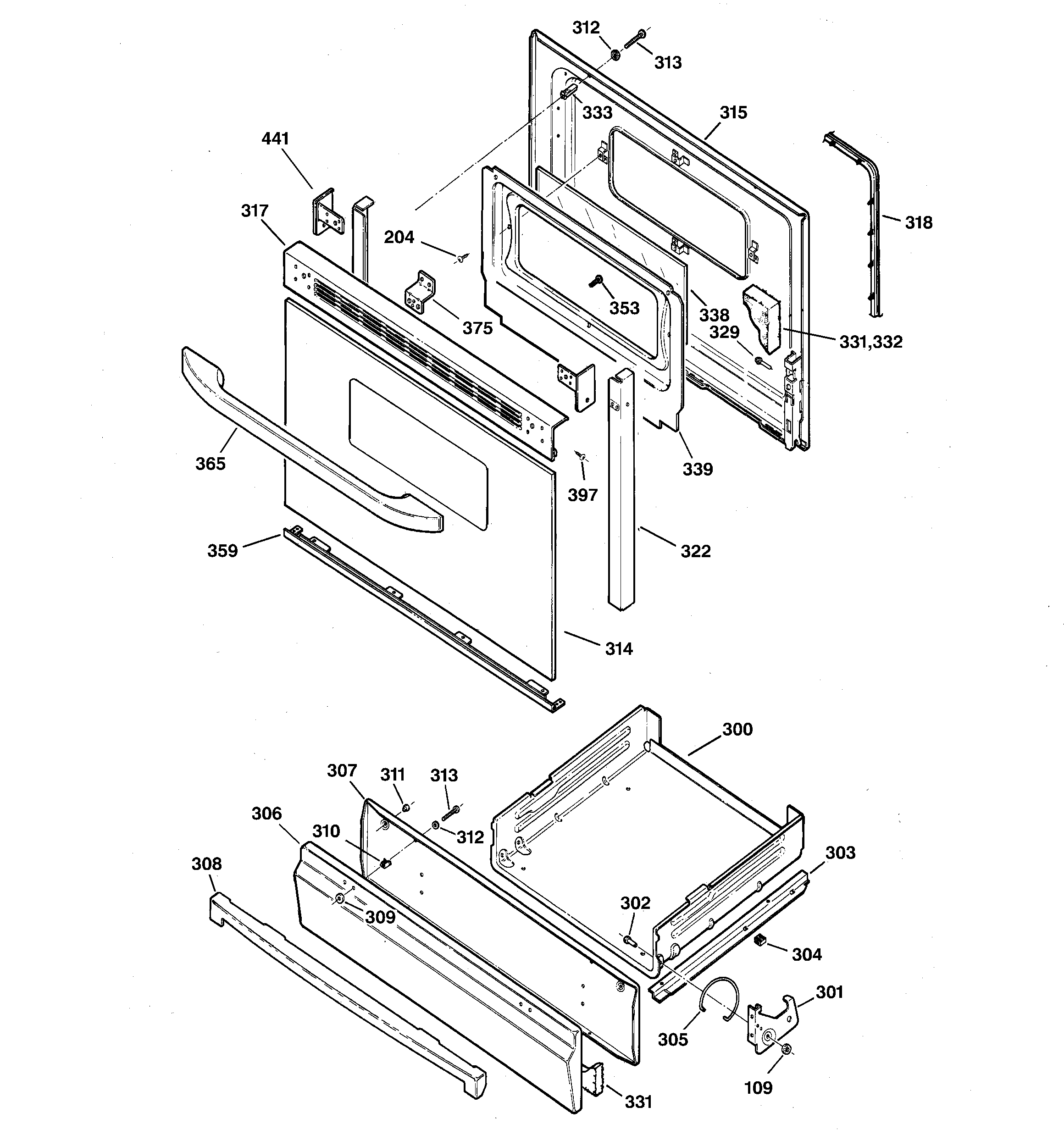 Kenmore 36272222202 door & drawer parts diagram