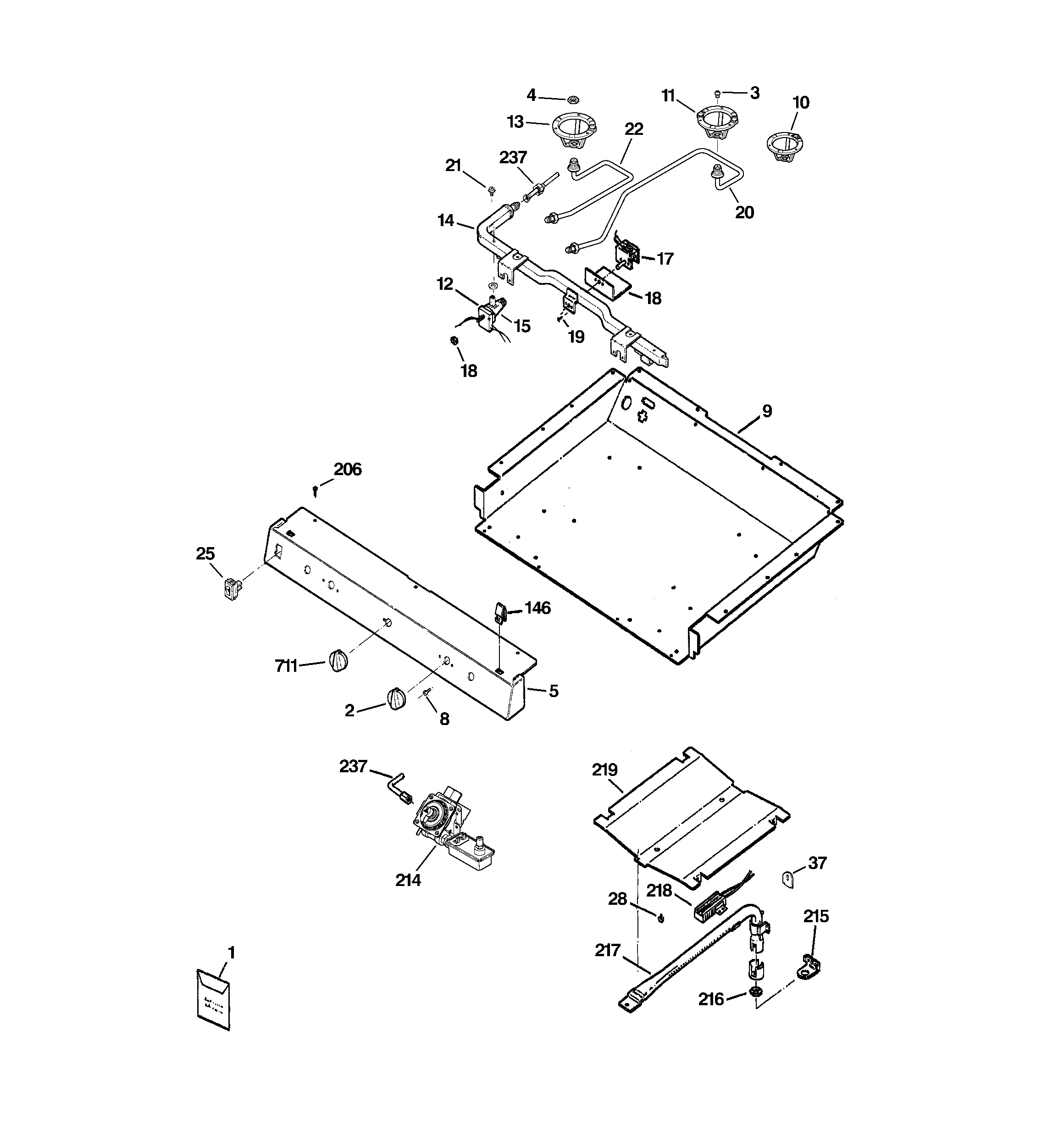 Kenmore 36272220204 gas & burner parts diagram