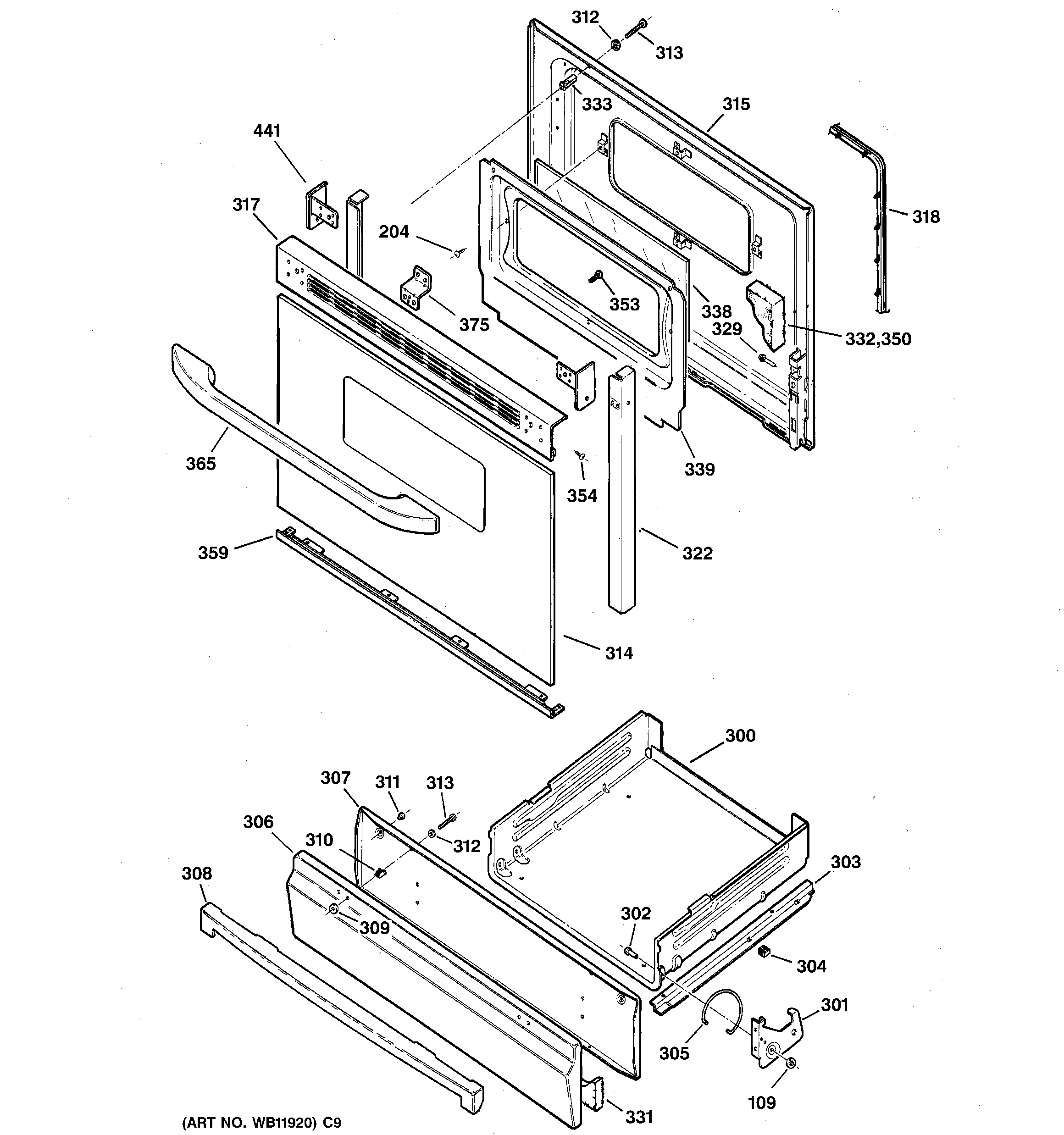 Kenmore 36272220204 door & drawer parts diagram