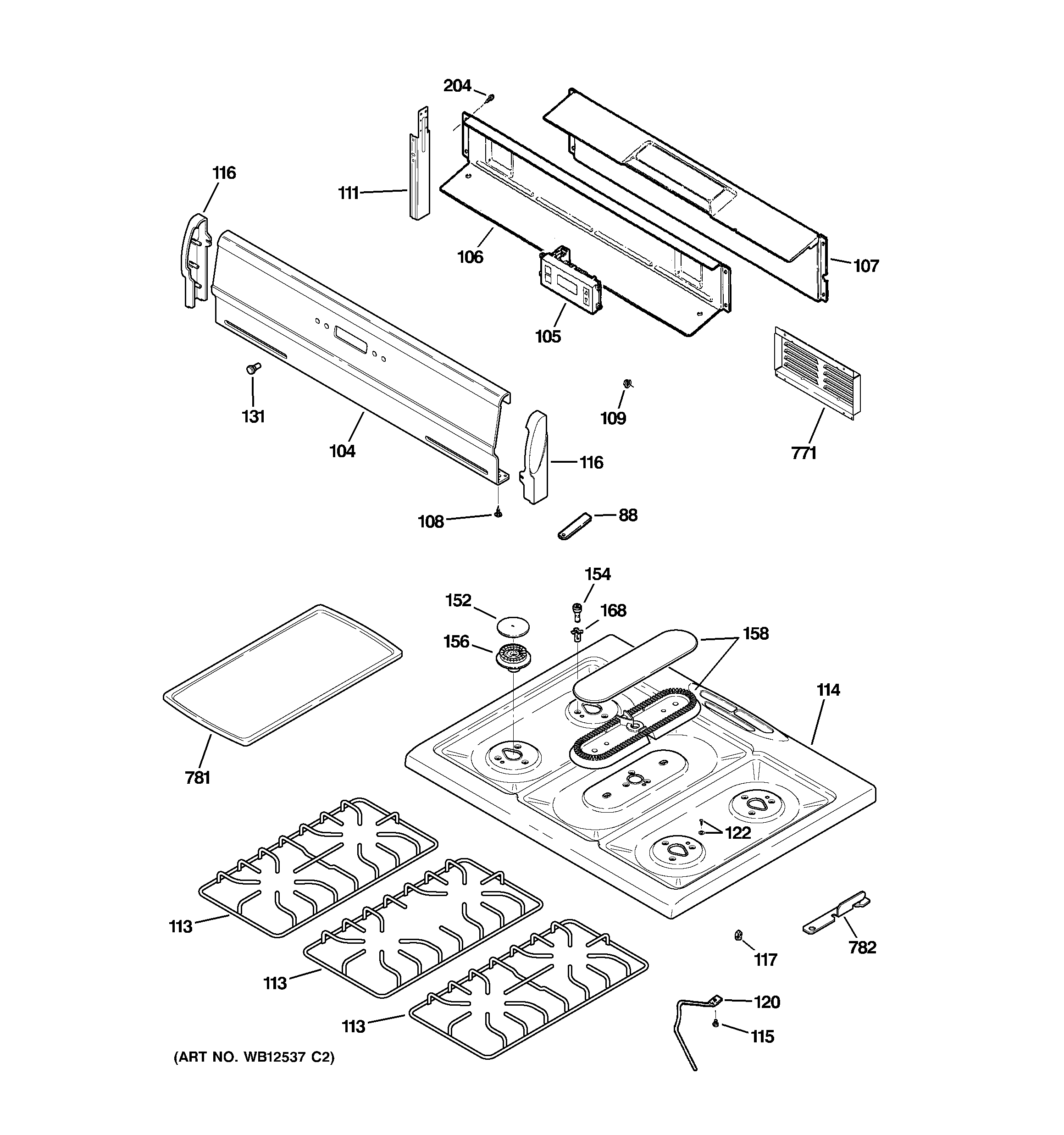Kenmore 36272422201 control panel & cooktop diagram