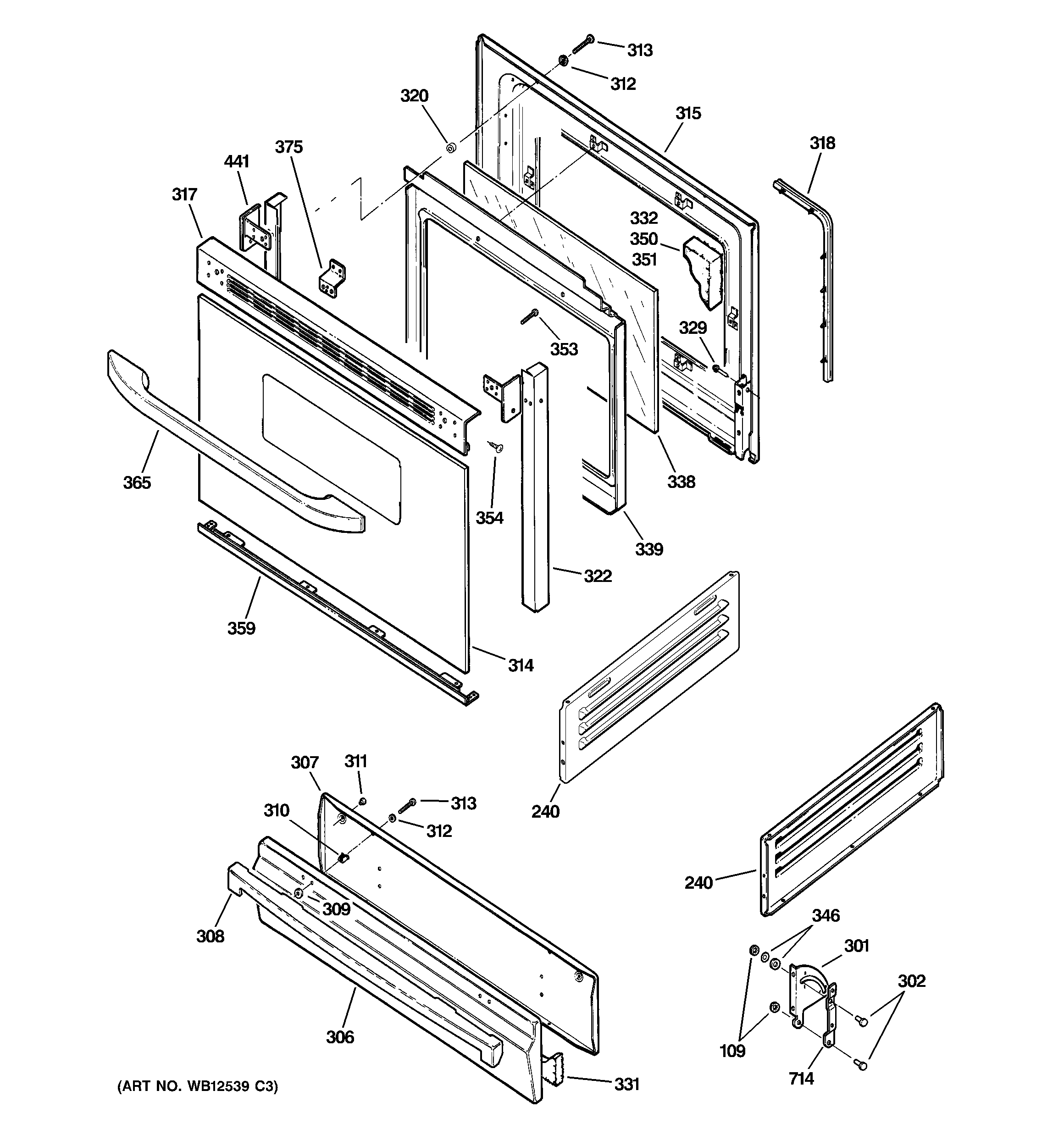 Kenmore 36272422201 door & drawer parts diagram