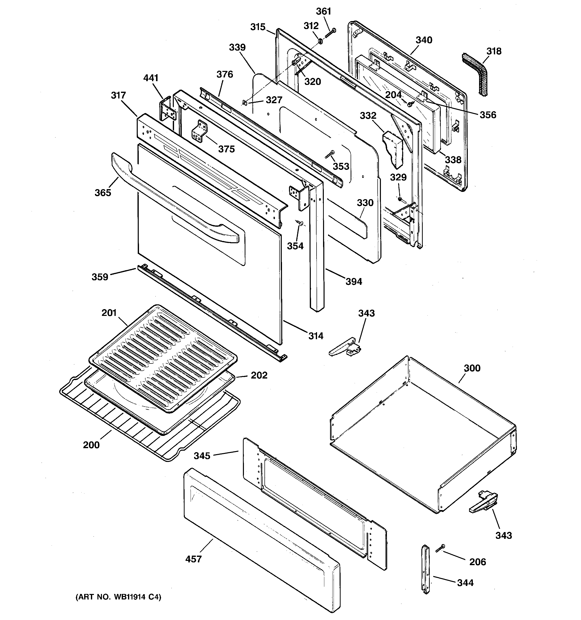 Kenmore 36274622302 door & drawer parts diagram