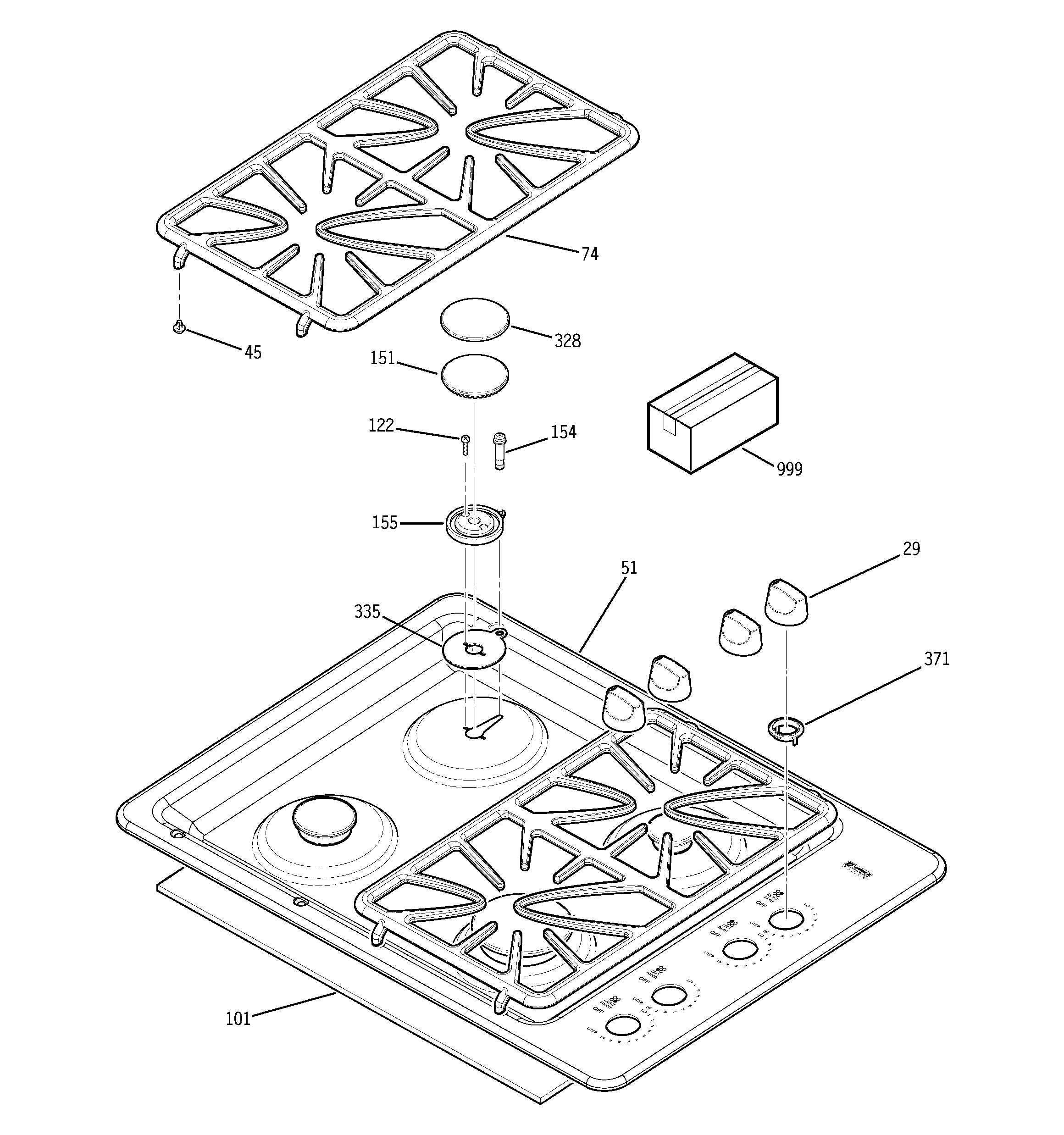 Kenmore Elite 91133203102 control panel & cooktop diagram