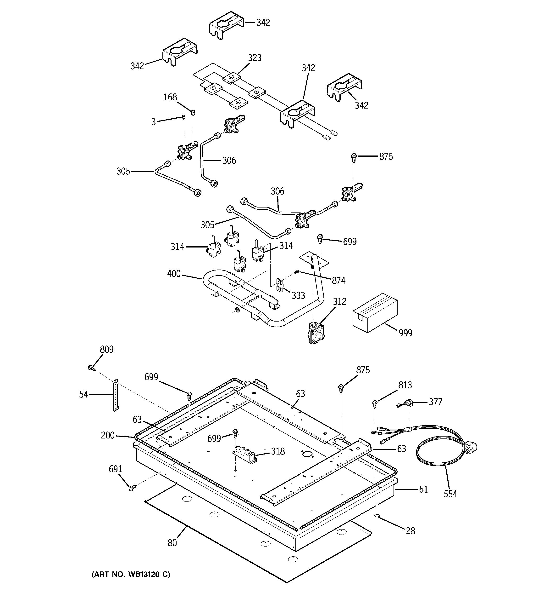 Kenmore Elite 91133219102 gas & burner parts diagram