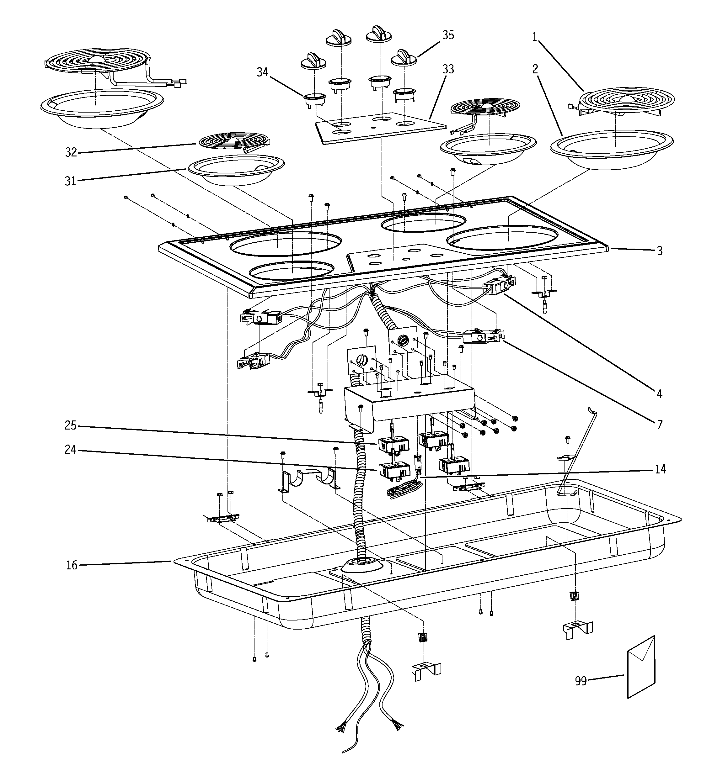 Kenmore 36343482201 control panel & cooktop diagram