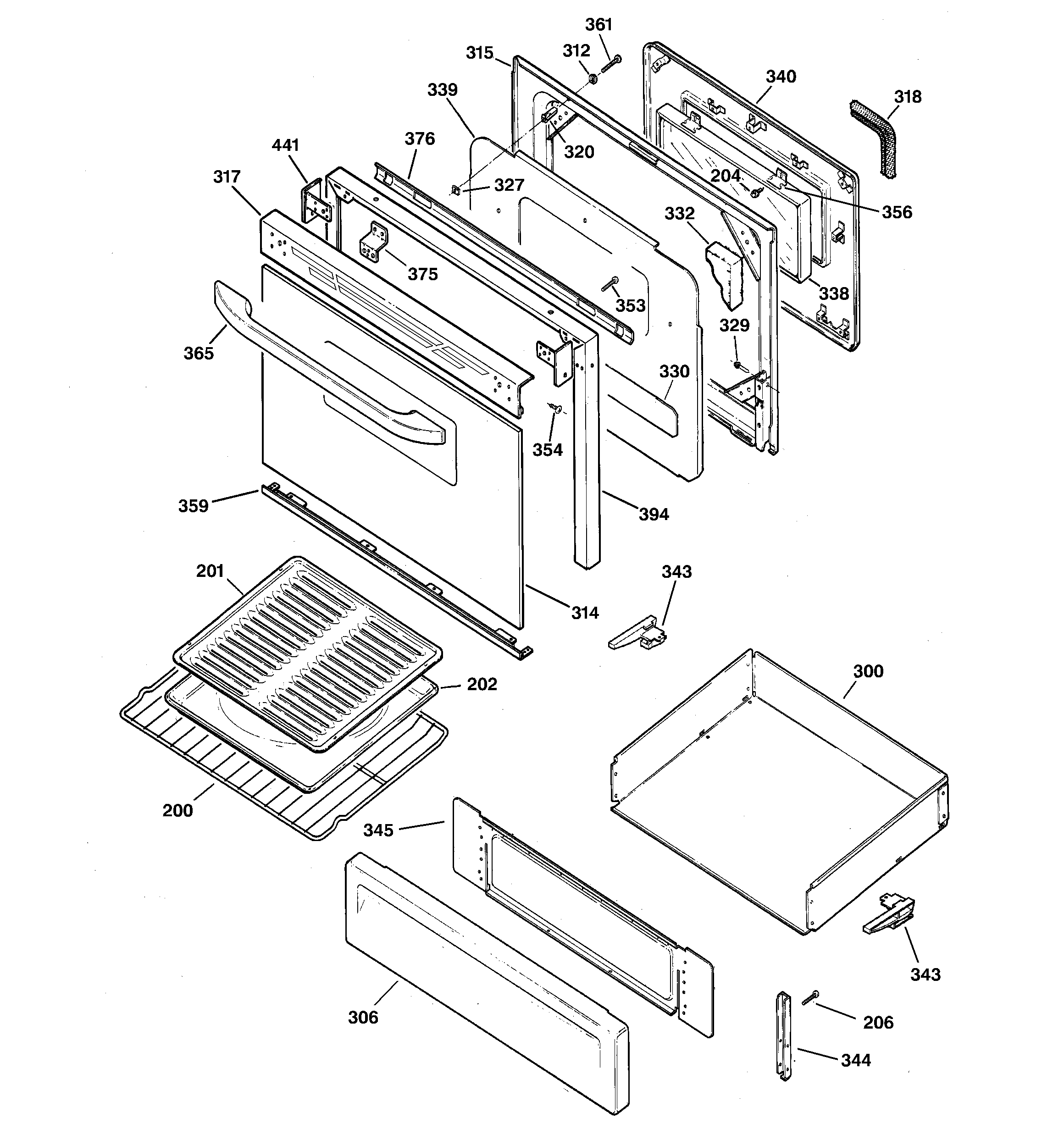 Kenmore 36275621301 door & drawer parts diagram