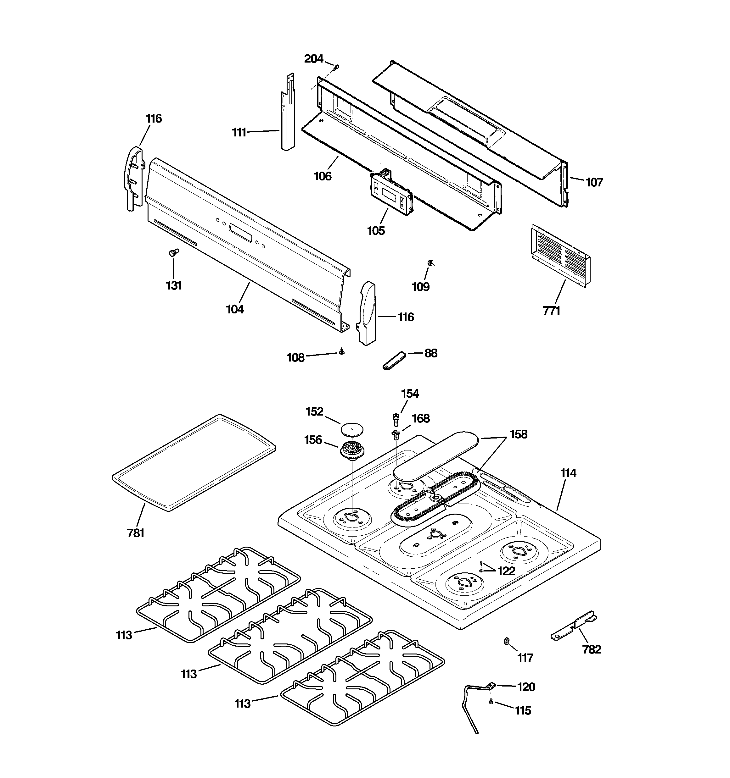 Kenmore 36273424202 control panel & cooktop diagram