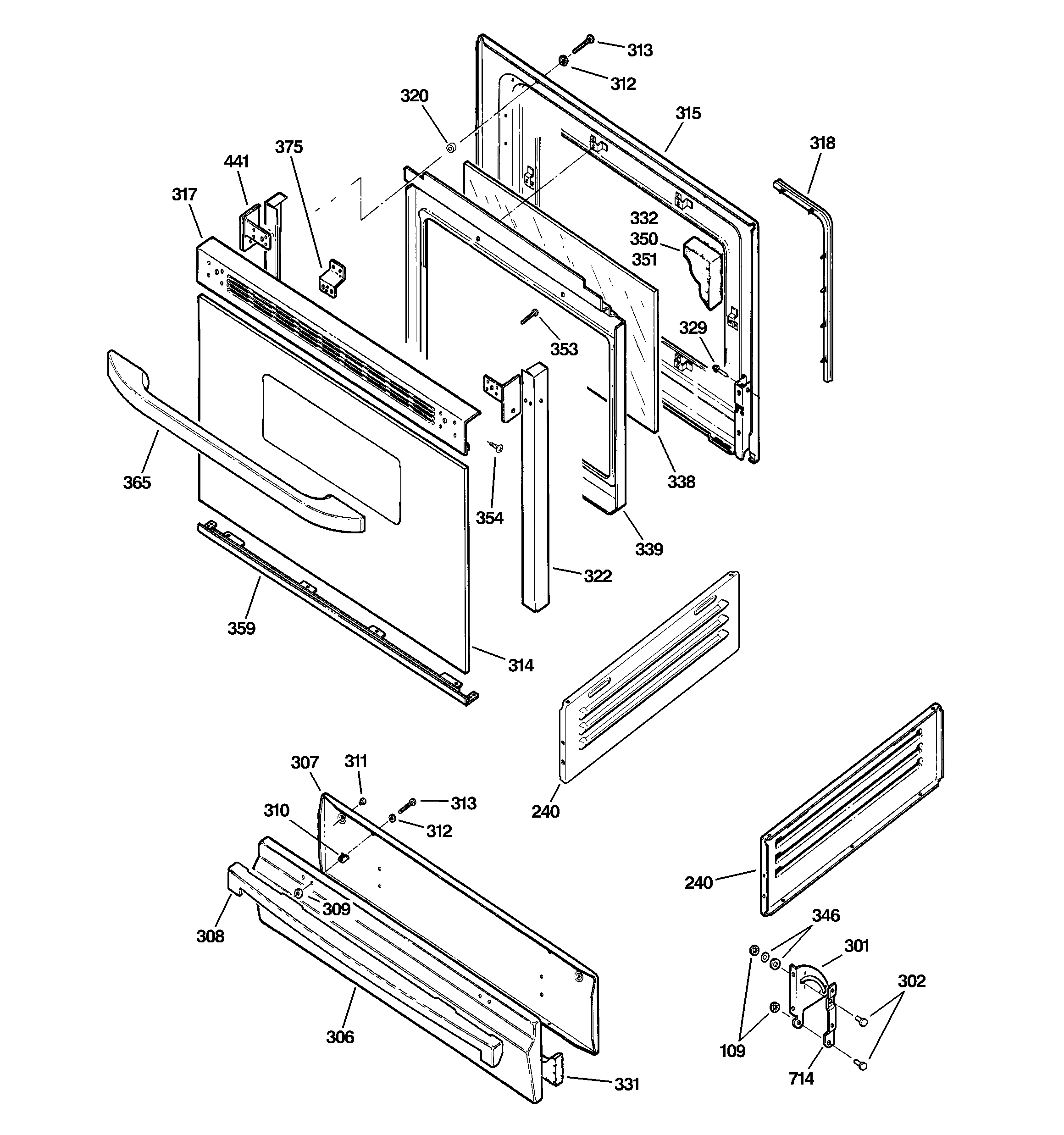 Kenmore 36273424202 door & drawer parts diagram