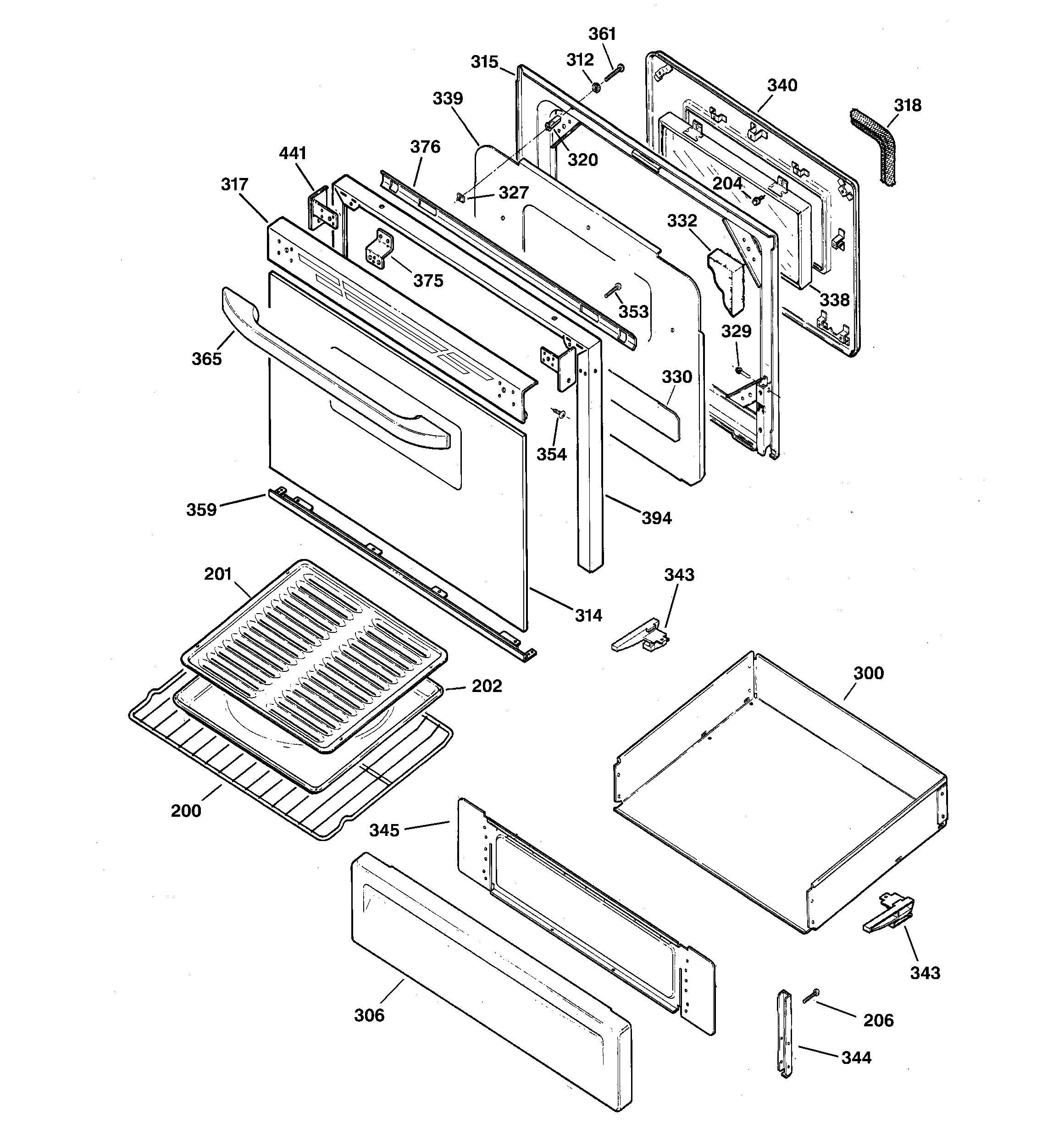 Kenmore 36274620300 door & drawer parts diagram