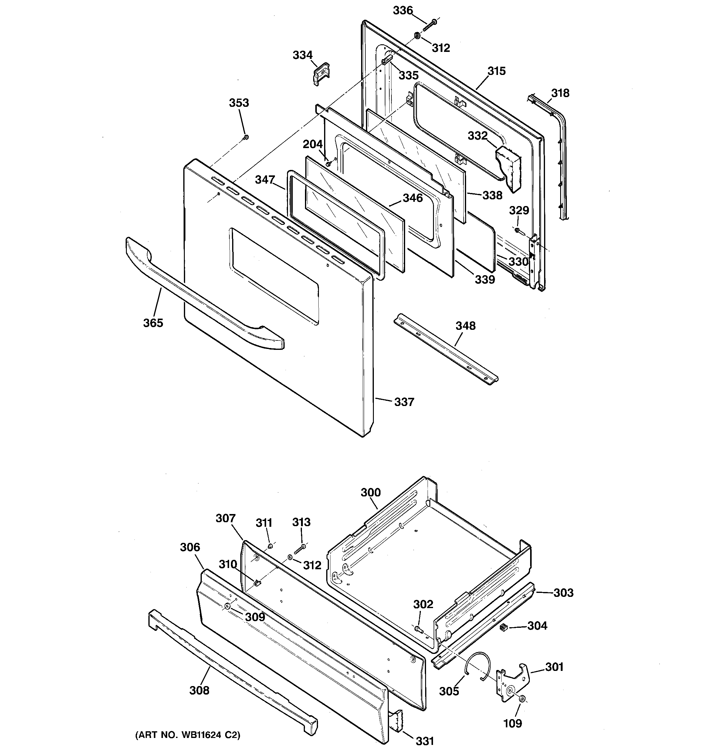 Kenmore 36273211205 door & drawer parts diagram