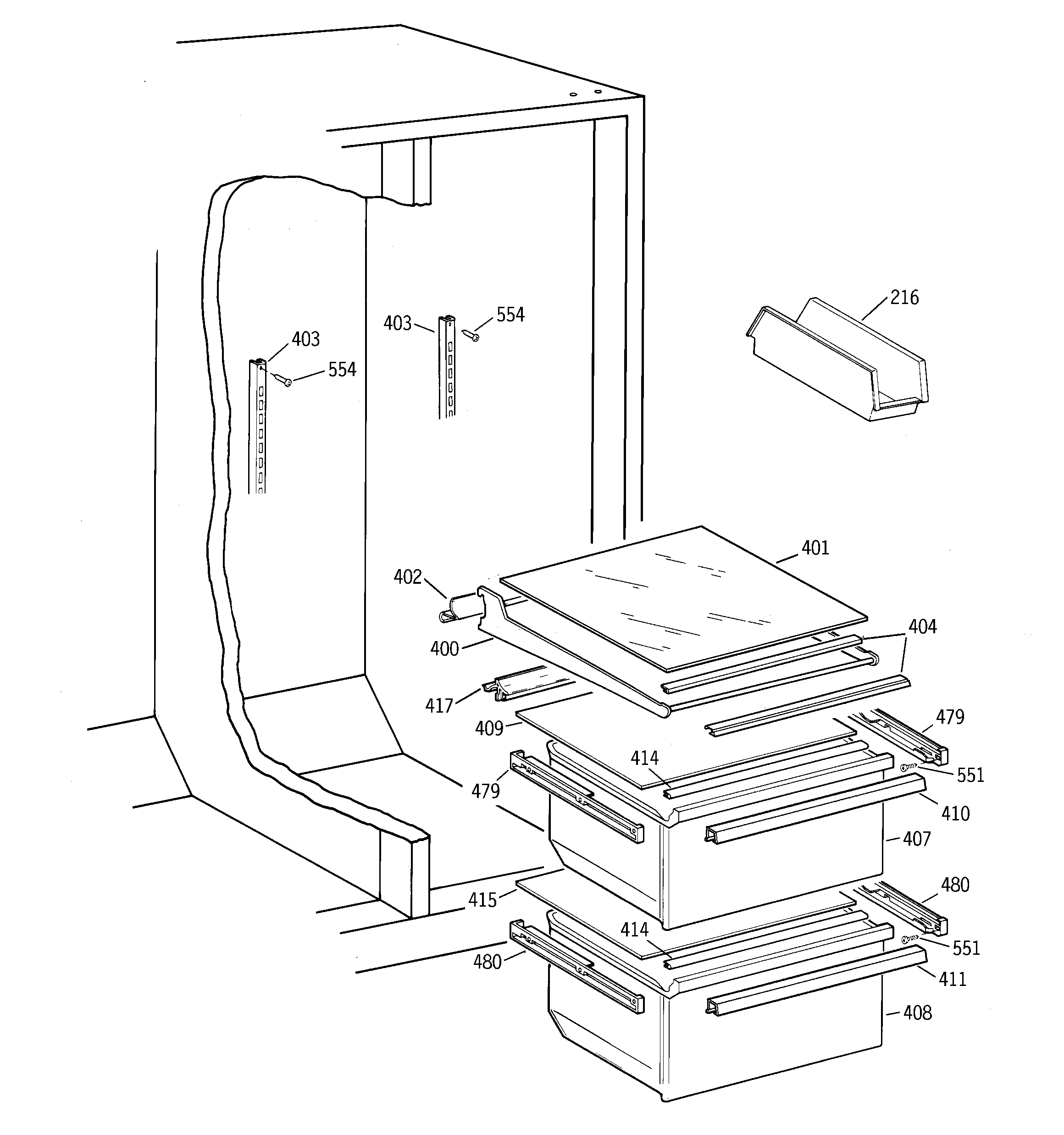 Kenmore 36348257892 fresh food section diagram