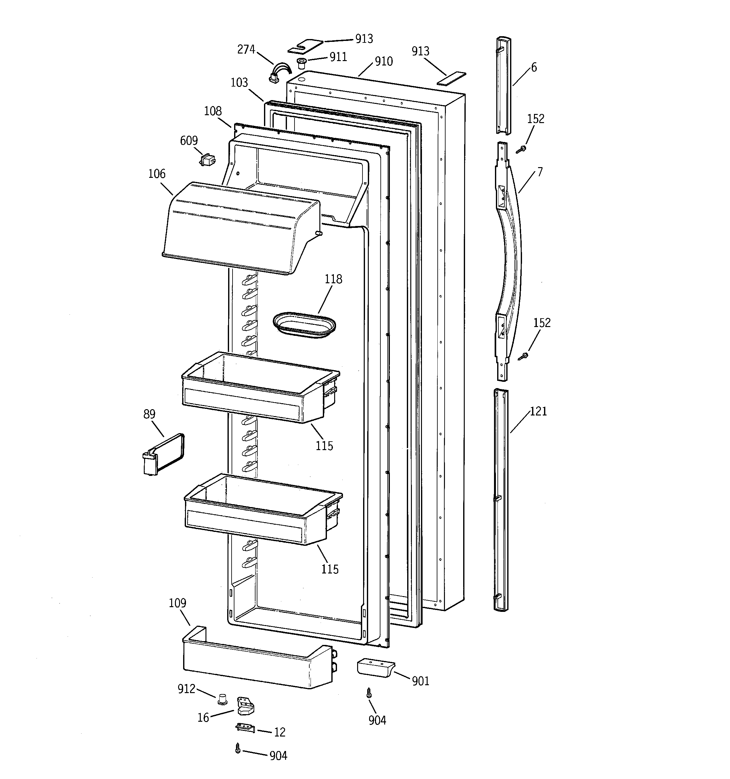 Kenmore 36358072892 fresh food door diagram