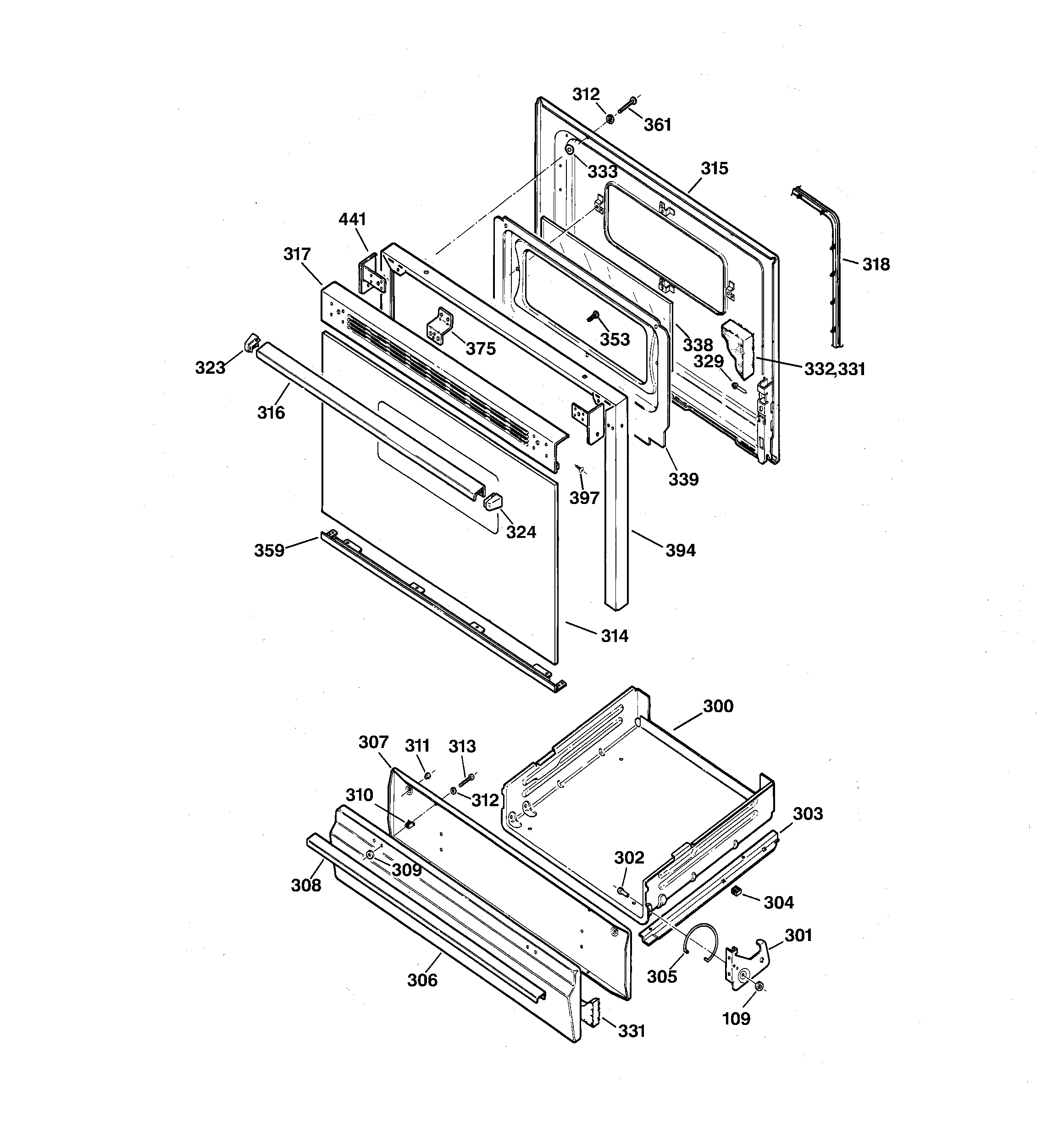 Kenmore 36275206891 door & drawer parts diagram