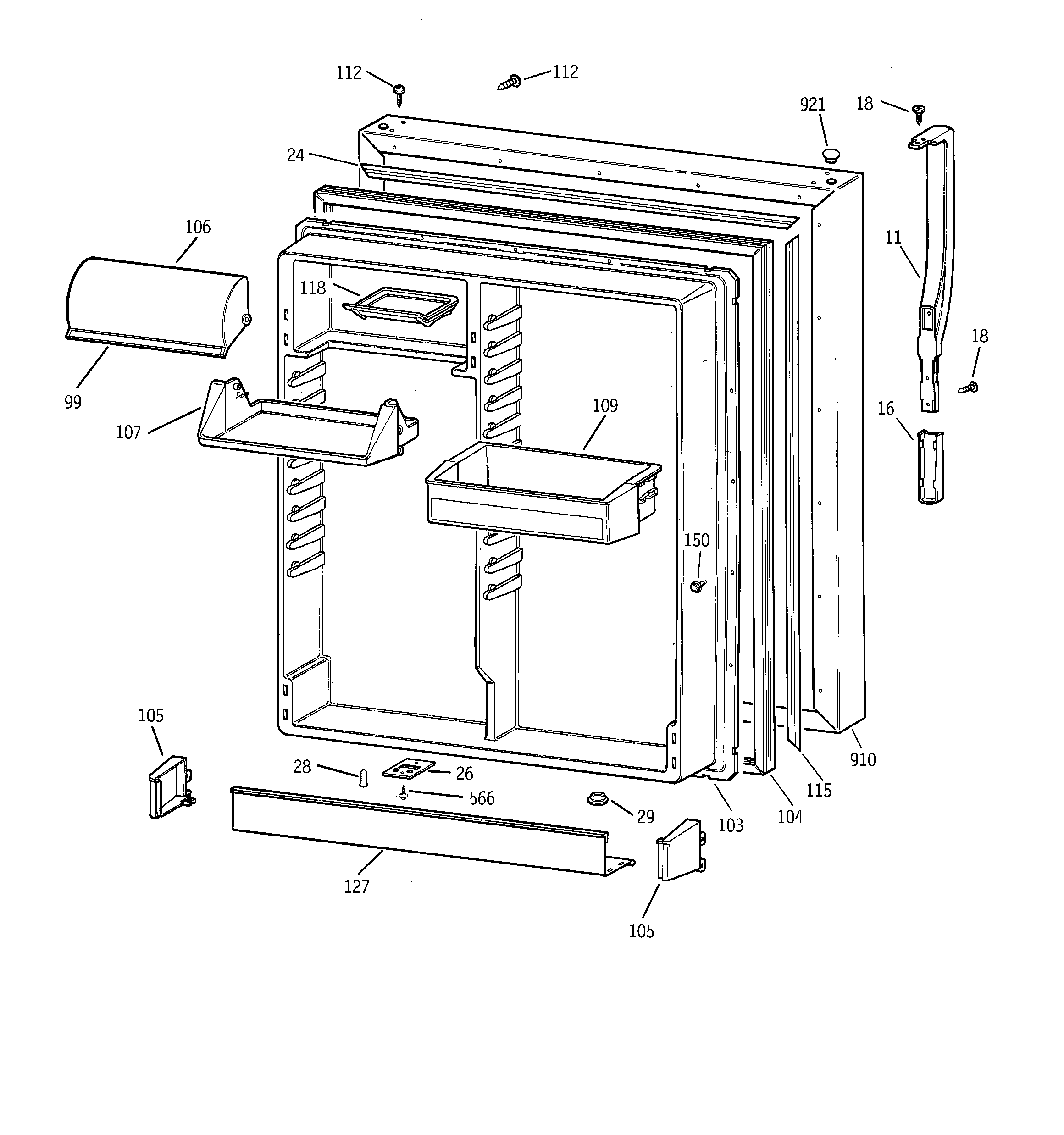 Kenmore 36379962990 fresh food door diagram