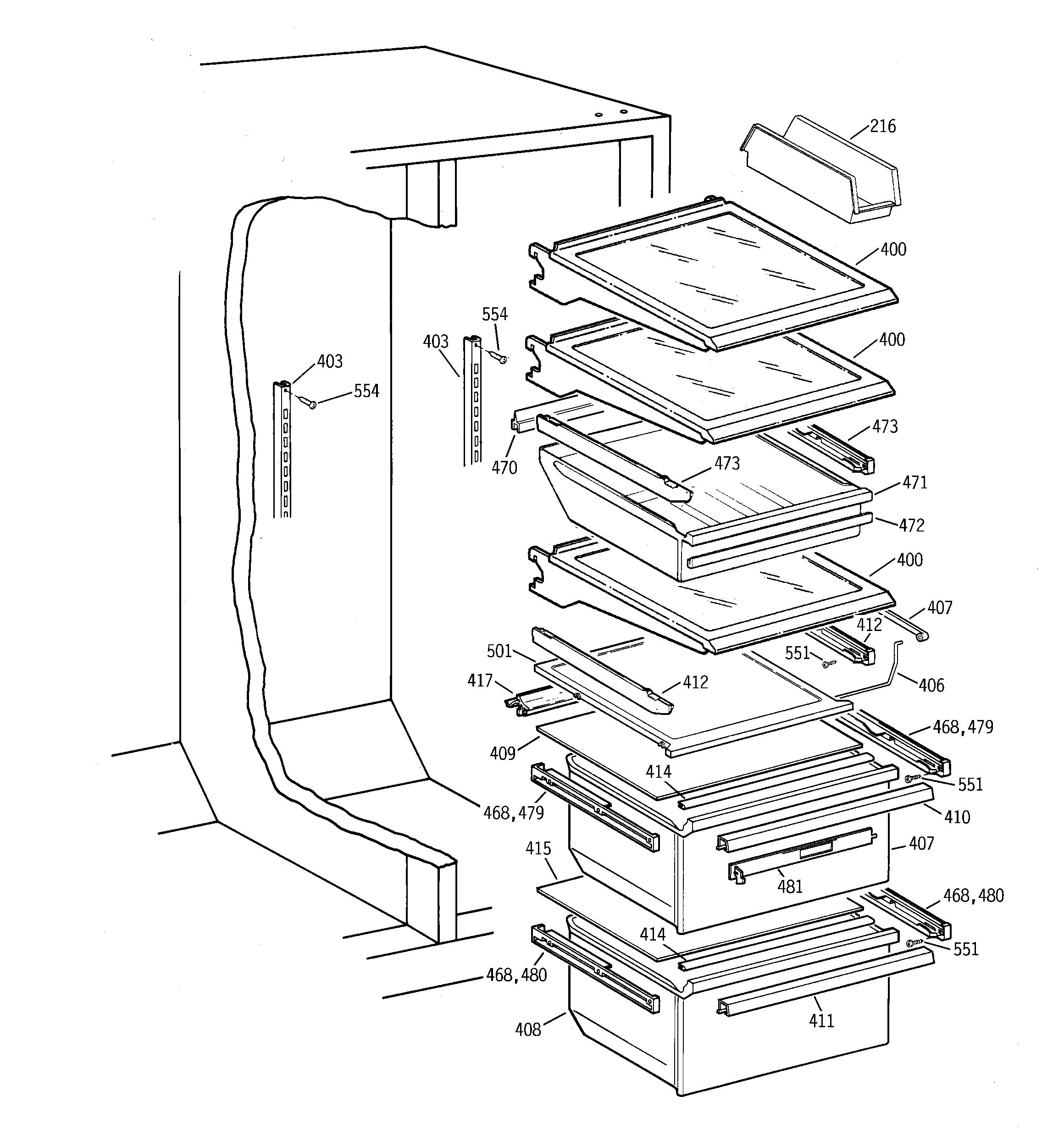 Kenmore 36359577990 fresh food shelves diagram
