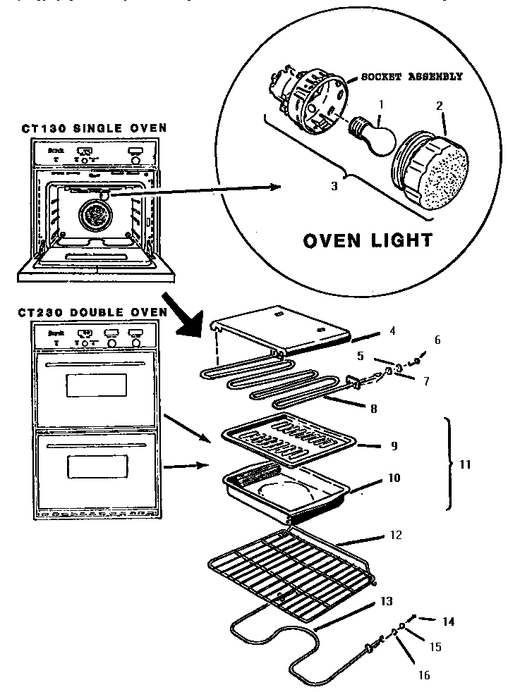 Thermador CT130 removeable oven parts diagram