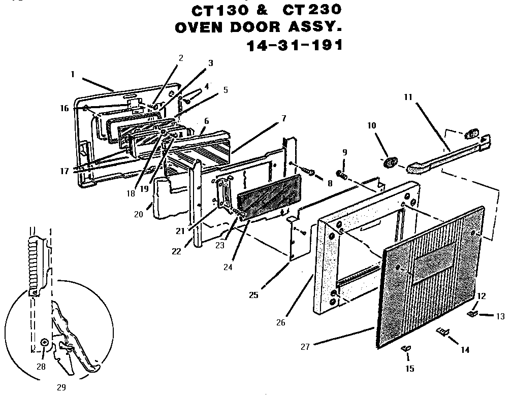 Thermador CT130 oven door assembly diagram