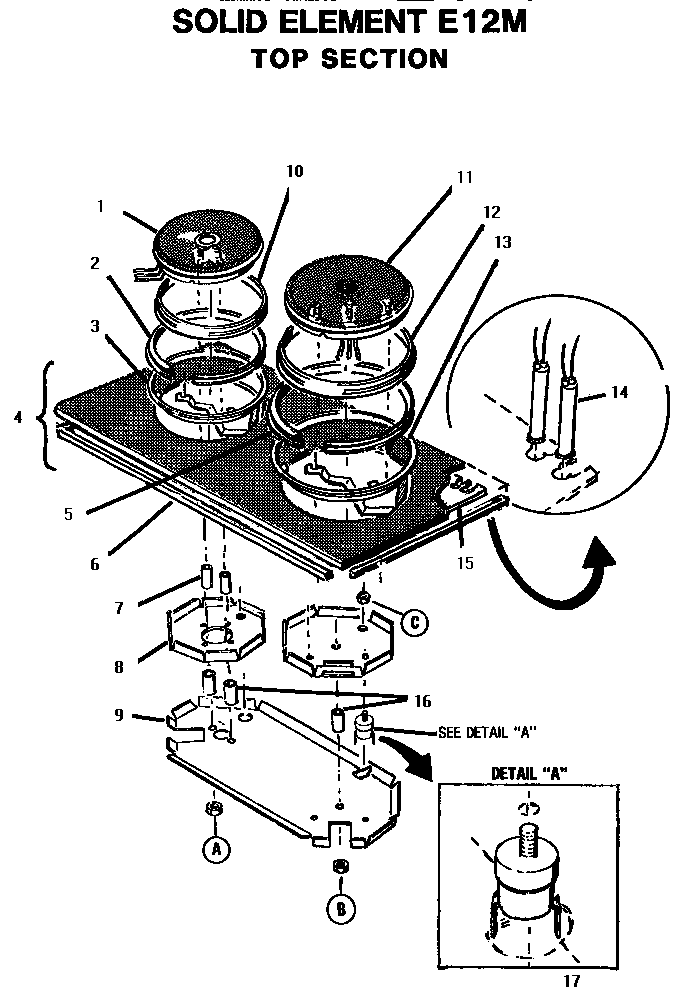 Thermador GG12M solid element, top section (e12m) diagram