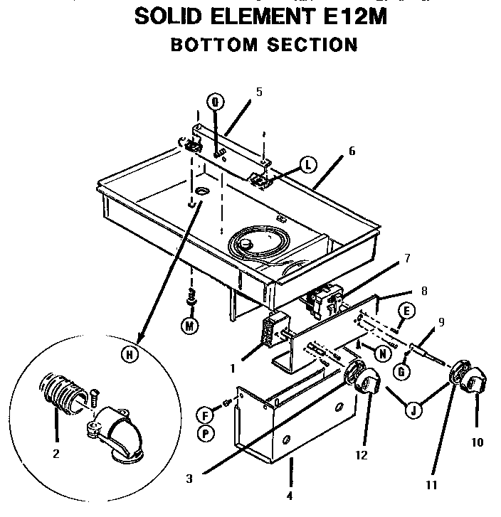 Thermador GG12M solid element, bottom section (e12m) diagram